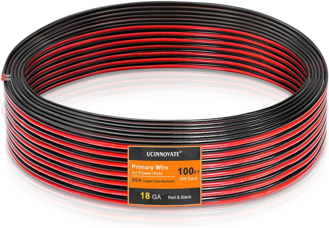 UCINNOVATE Electrical CCA Wire 2 Conductor, 12 AWG 50FT (Red 25FT+ Black 25FT) Low Voltage Automotive Speaker Wire 12 Gauge 12V/24V DC PVC Car Battery image number 3