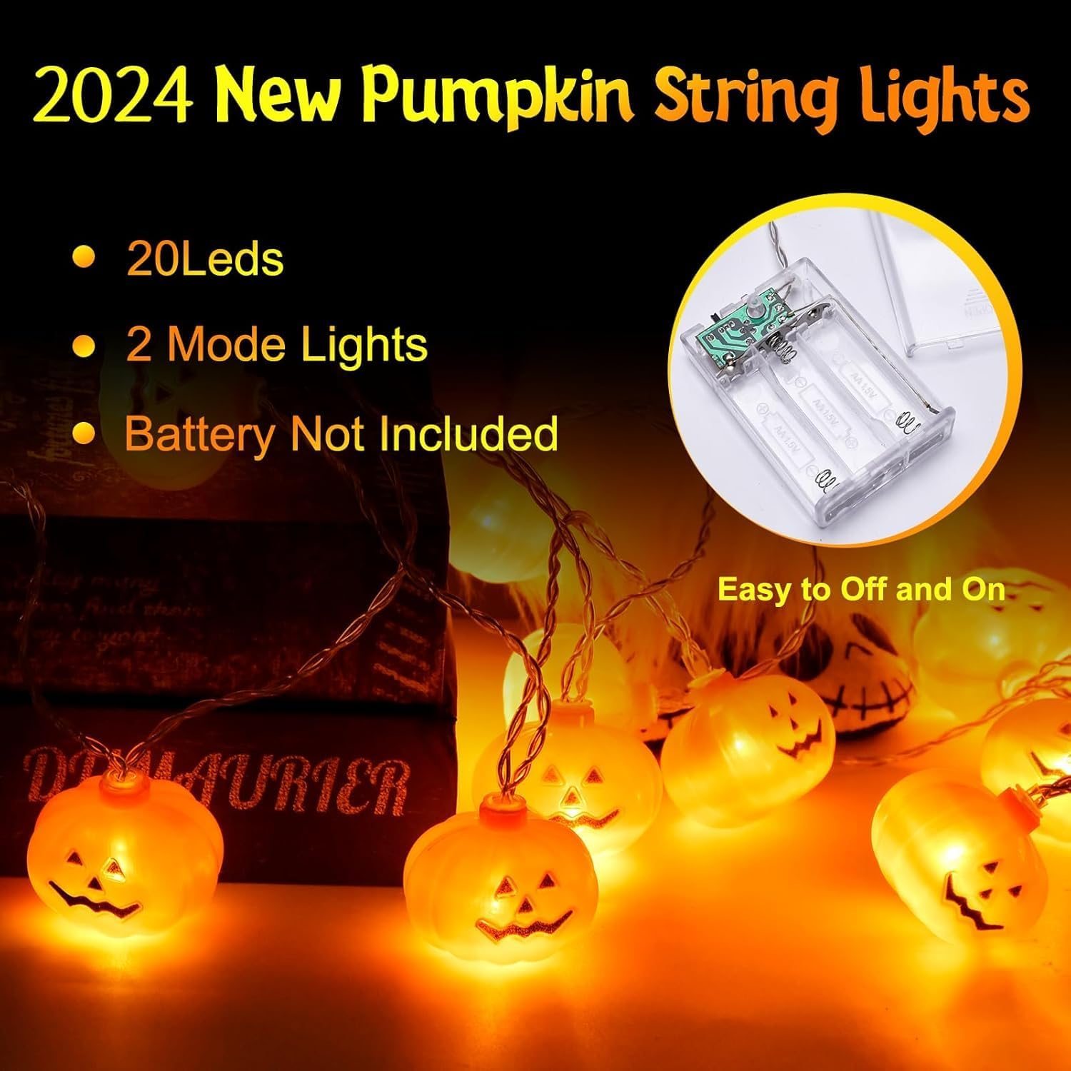 Halloween Pumpkin Lights 3M 20 LED Pumpkin Lights Halloween Indoor Outdoor Decorative Pumpkins Bright String for Bedroom, Garden, Autumn Party Decorations Thanksgiving image number 3