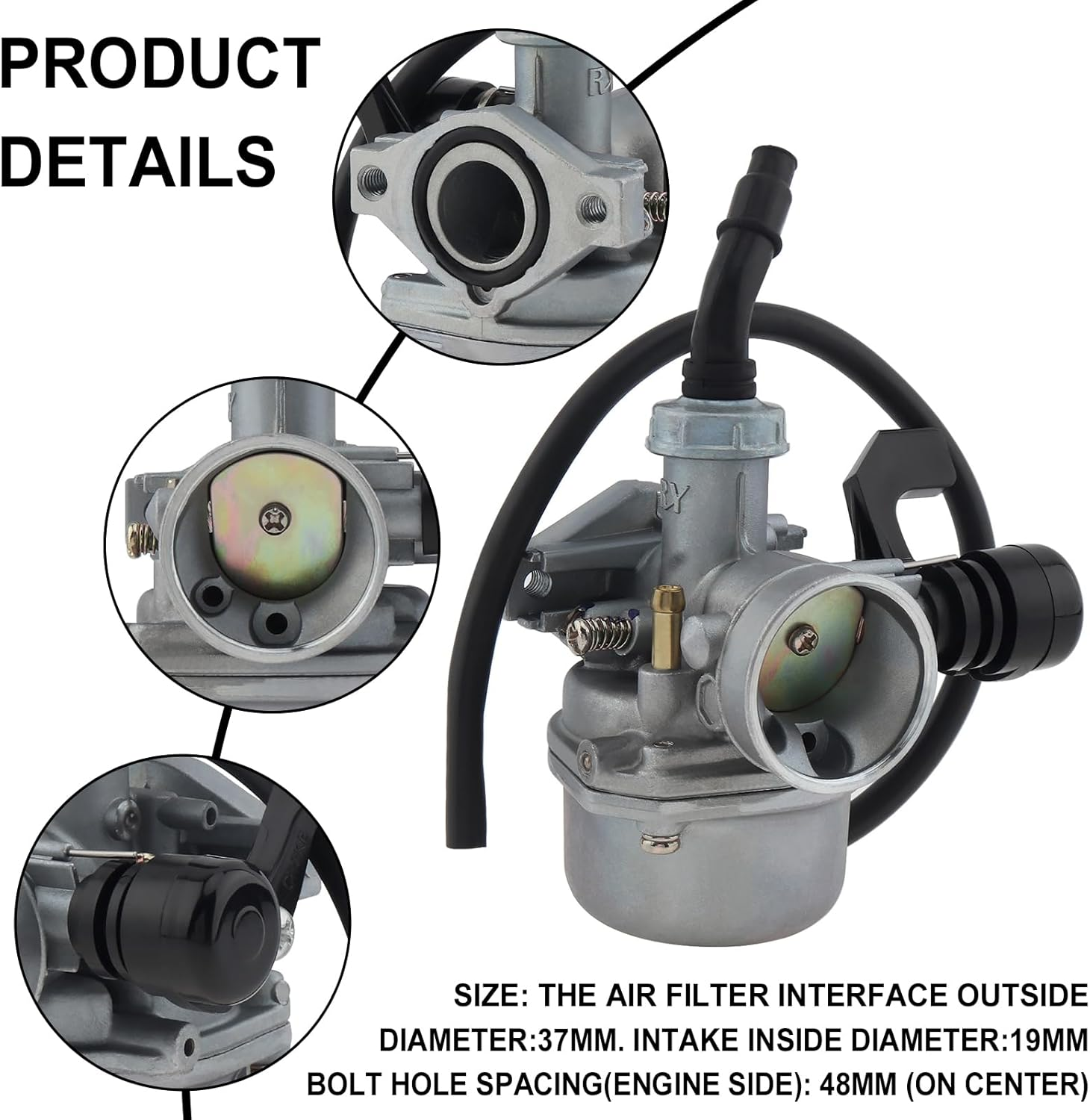 Windance PZ19 Carburetor Fit for Taotao Honda/Scooter Go Karts ATV Dirt Pit Bike / 50Cc 70Cc 80Cc 90Cc 110Cc 125Cc with 35Mm Air Filter, 50Cc-125Cc Carb image number 2
