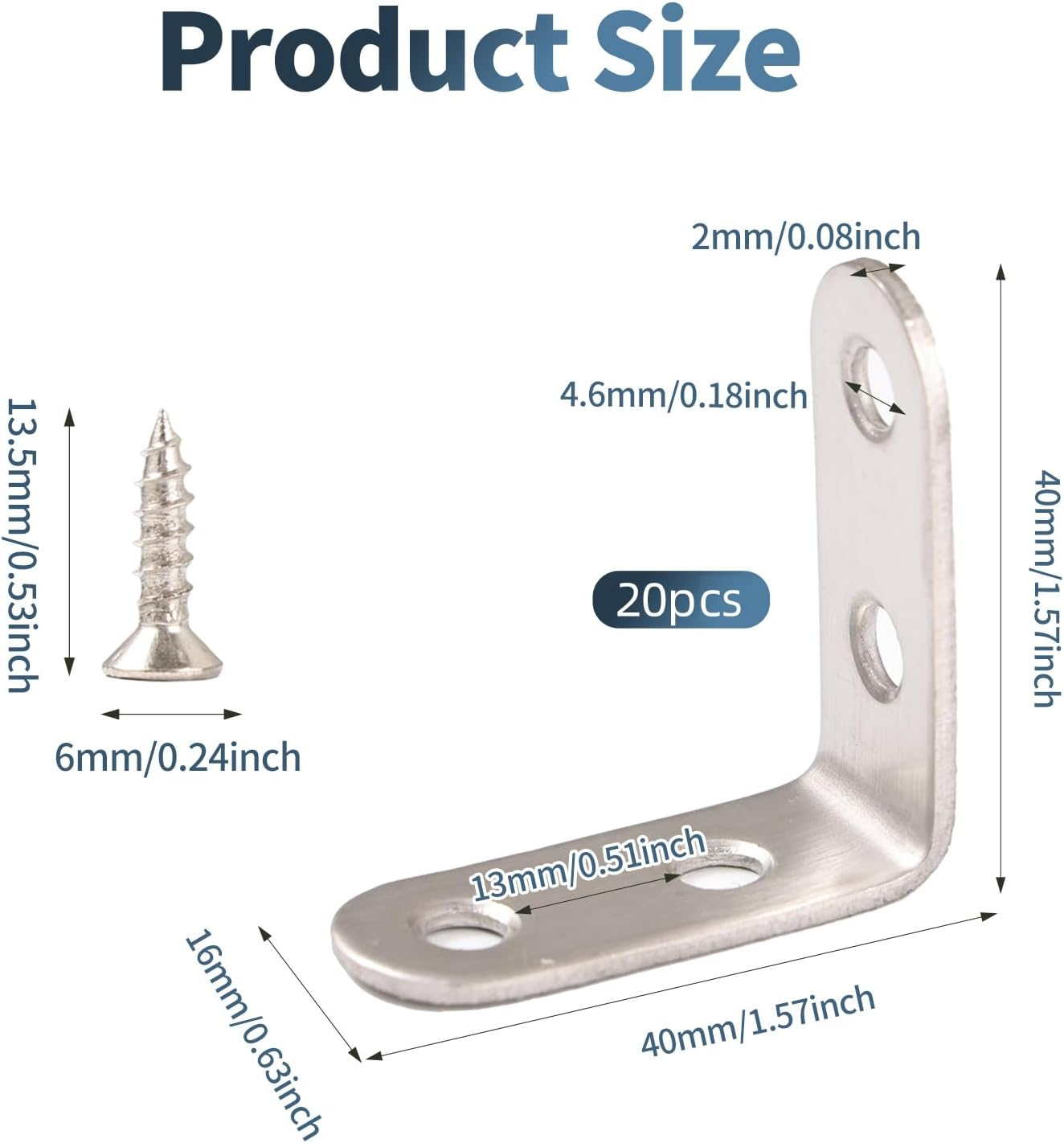 20PCS Silvery Stainless Steel Shelf Bracket,Joint Right Angle Bracket,L Corner Bracket , Heavy Duty Metal Corner Brace Shelf Supporter Aufuga,Shelves Wall Hanging Bracket with Screws image number 4