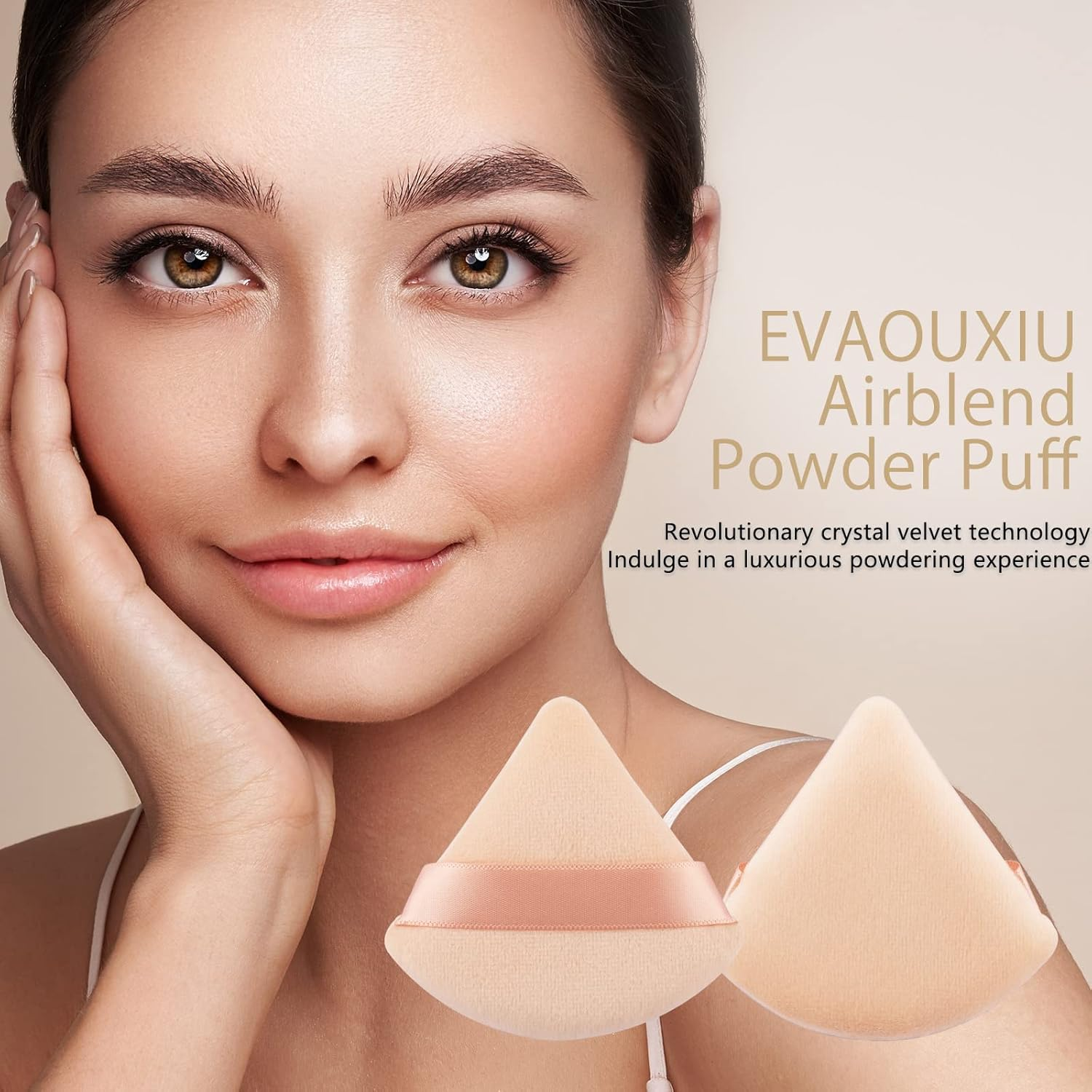 2 Pcs EVAOUXIU Triangle Powder Puff for Face Powder, Soft Plush Setting Powder Puff, Velour Cosmetic Foundation Blender Sponge Beauty Makeup Tools (Nude) - 1 Black  1 Pink image number 2