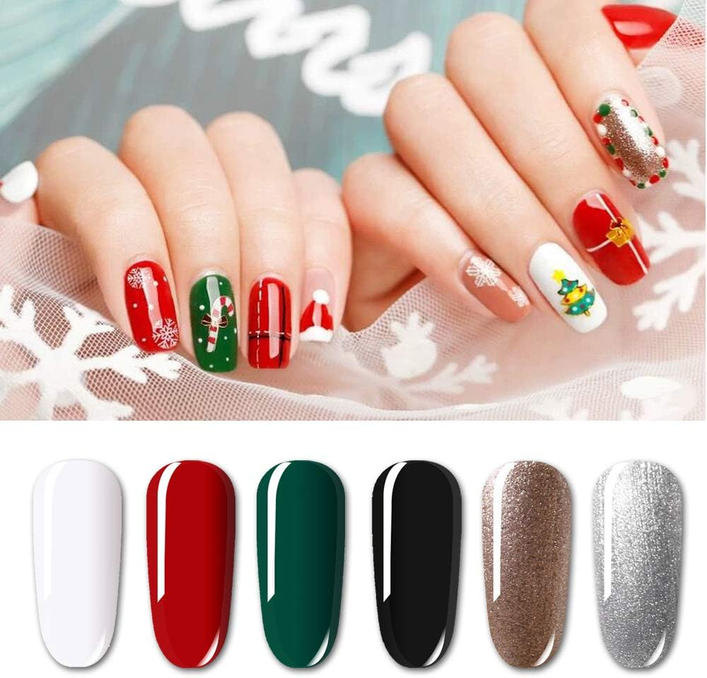 Vishine Christmas Special Edition Series 6 Colors Gel Nail Polish Gift Set (Snow White, Bright Red, Forest Green, Black, Pearl Champagne, Pearl Silver) - Starter Nail Art Kit 8Ml image number 6