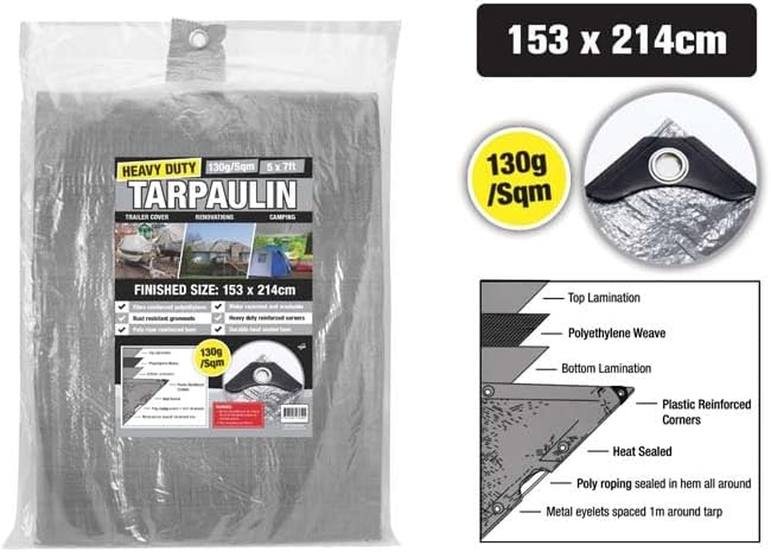 LEDON Heavy Duty Silver Tarpaulin 130G Waterproof Tarp Sheet Car Camping Weatherproof image number 2