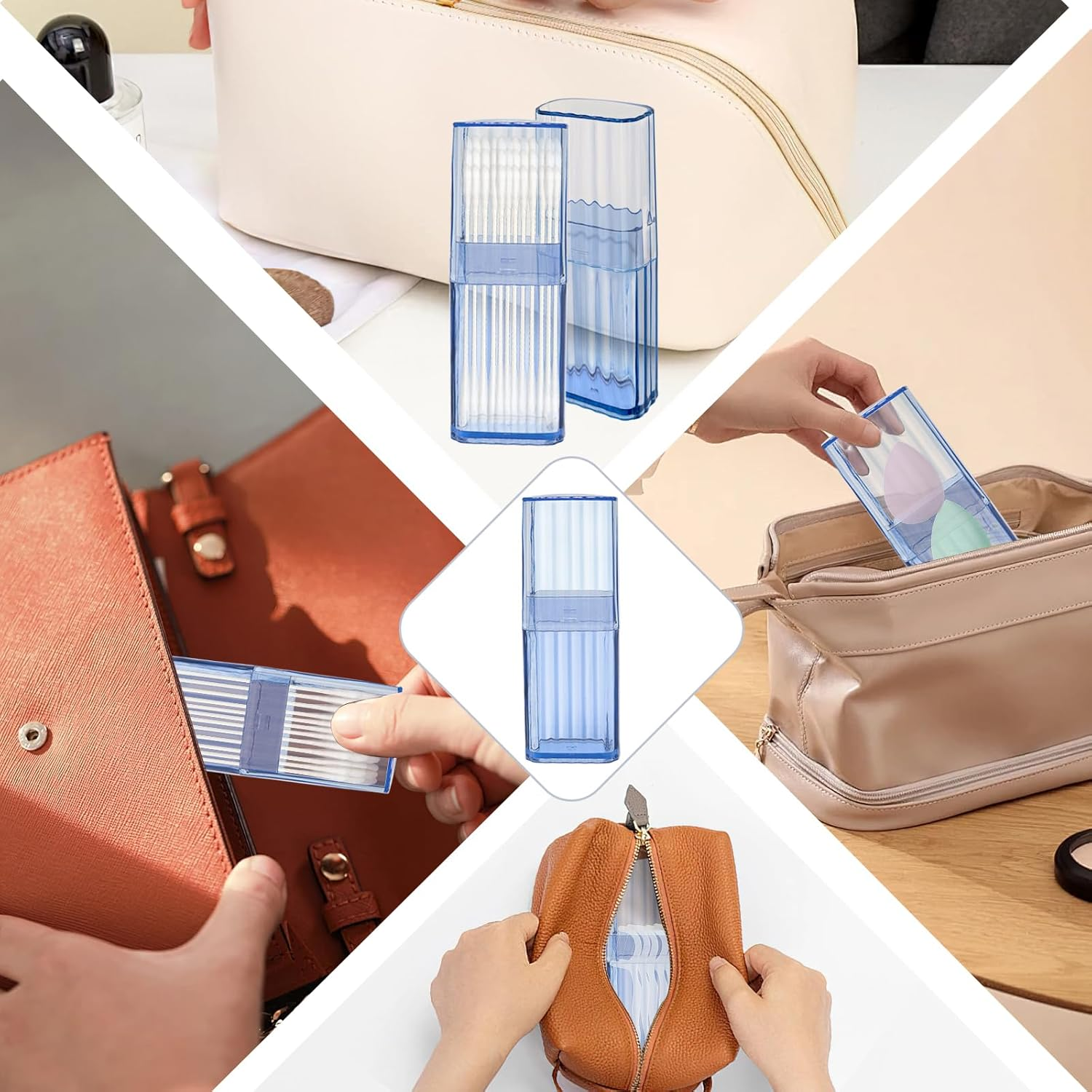 9 Pcs Mini Floss Qtip Travel Case，Flosser Cotton Swab Holder for Travel，Portable Transparent Flosser Dispenser Storage Case for Organize Small Items (Blue) image number 4