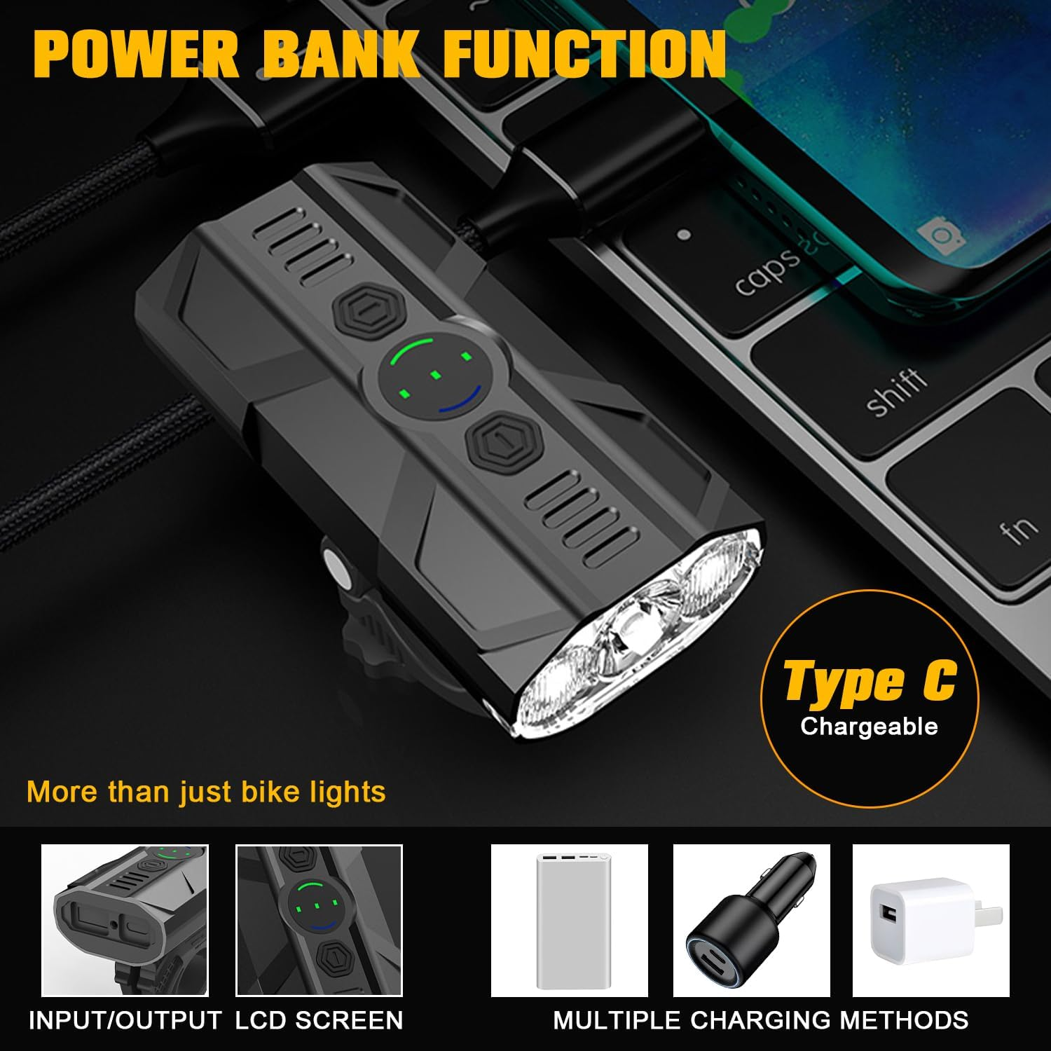 Necomi Bike Lights Bike Headlight,1200 Lumens 5800Mah Battery USB Rechargeable Bicycle Headlight with Rotatable Stand, 13 Modes IP65 Waterproof image number 5