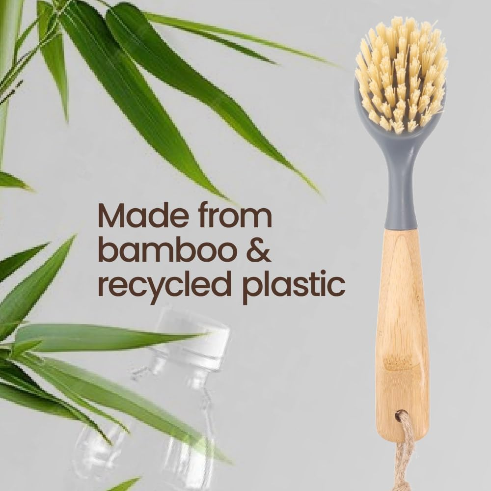 White Magic Eco Basics Cast Iron Brush &ndash; Ergonomic Bamboo Handle | Tough Nylon Bristles & Scraper Edge for Burnt-In Residue | Ideal for Cast Iron Cookware, Pots & Pans | Eco-Friendly Recycled Plastic image number 6