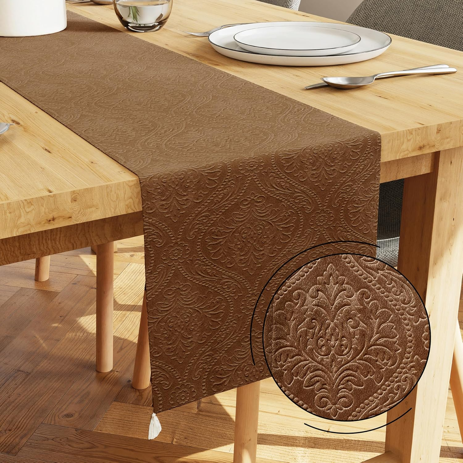 Encasa Dining Table Runner for 4 to 6 Seater | Forest Green Quilted Velvet | 32X150 Cm | Machine Washable