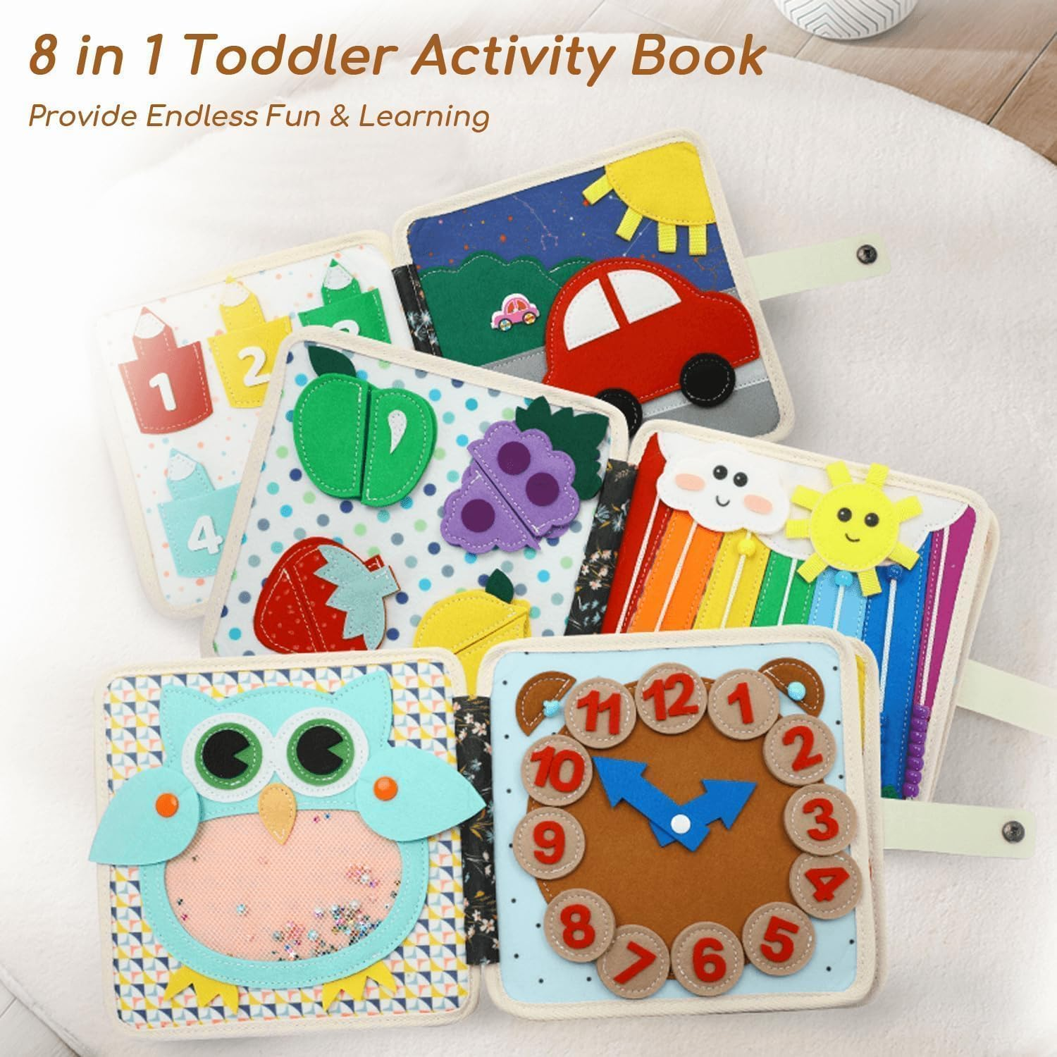 Quiet Book Montessori Toys Busy Board with Sorting, Matching, Life Skills, Felt Quiet Activity Book for Kids,Boys Girls Preschool Learning Gift image number 5