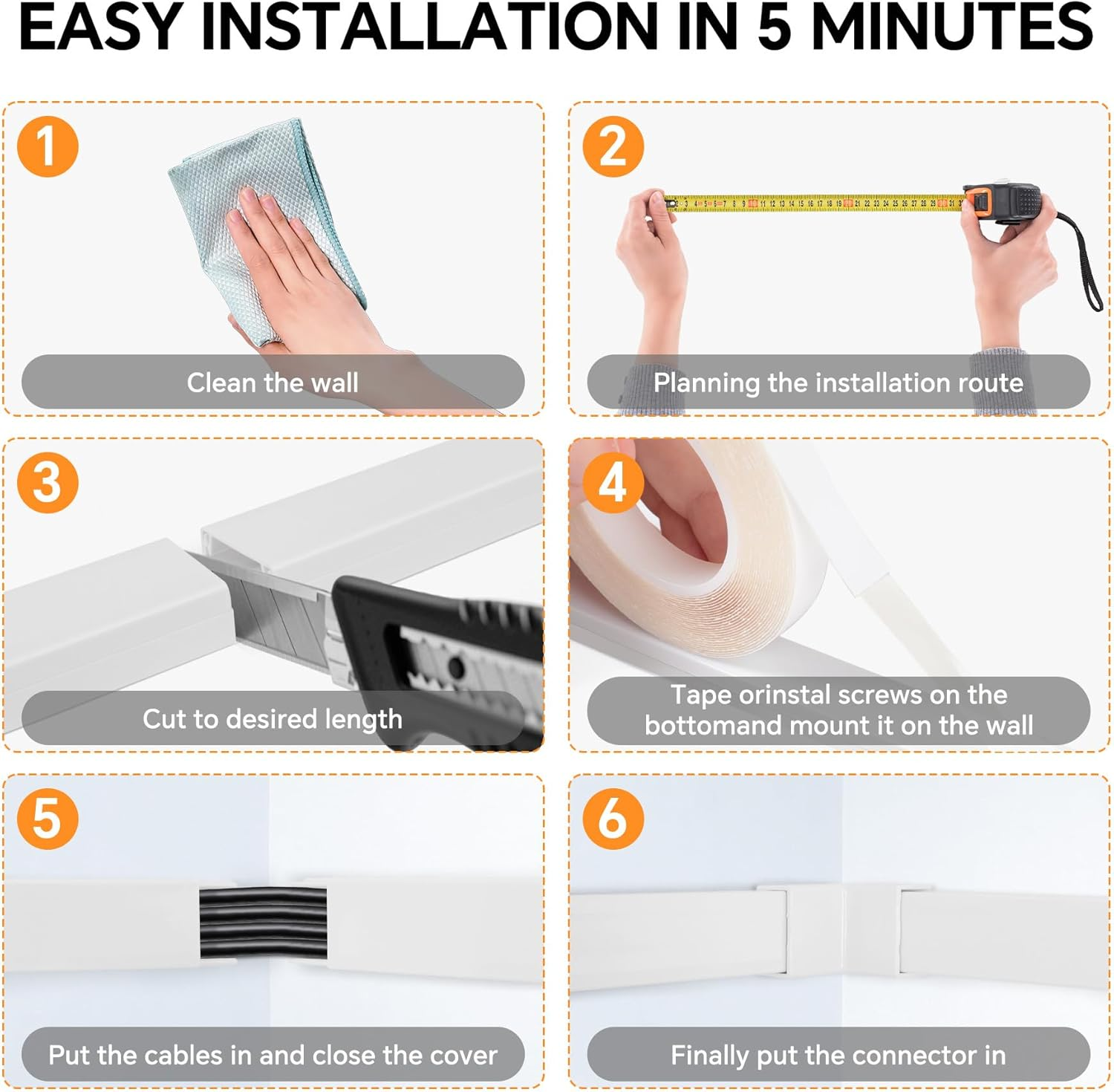 BREENHILL Cord Cover on Wall, 24X14Mm Cable Raceway 10-Pack (40Cm) - Medium Cord Concealer for Multiple Wires, Wall TV Power Supply Organizer, Paintable Design image number 3