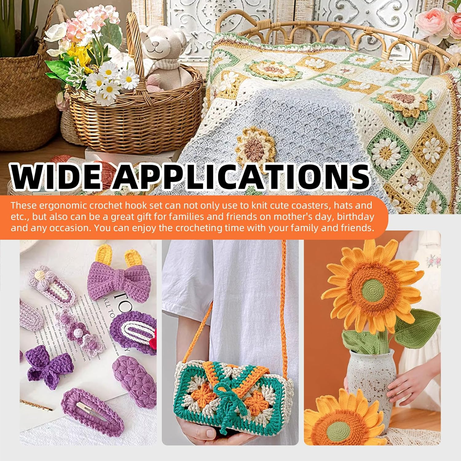 Tanstic 29Pcs Crochet Hooks Set with Ergonomic Handle Crochet Hooks(2-6Mm), Large-Eye Blunt Needles, Stitch Markers and Storage Case for Arthritic Hands Beginners image number 5