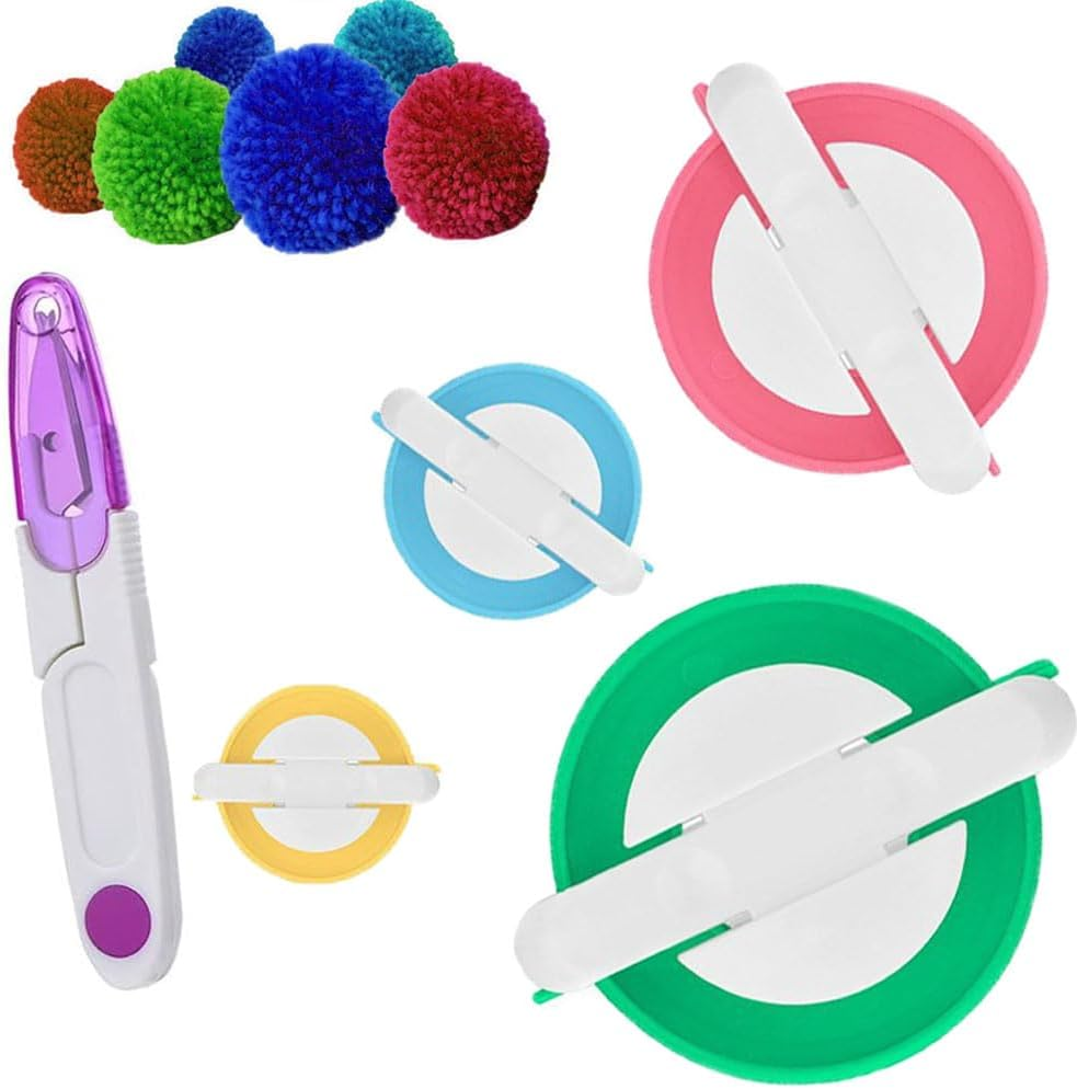 Naisfei 4 Different Sizes Weaver Needle Craft Knitting Wool PVC Tool, Pom Pom Makers,Pompom Maker Tool Set for Fluff Ball Weave DIY Wool Yarn Knitting Craft Project+1 Pcs Scissors(36Mm,46Mm,64Mm,86Mm) image number 3