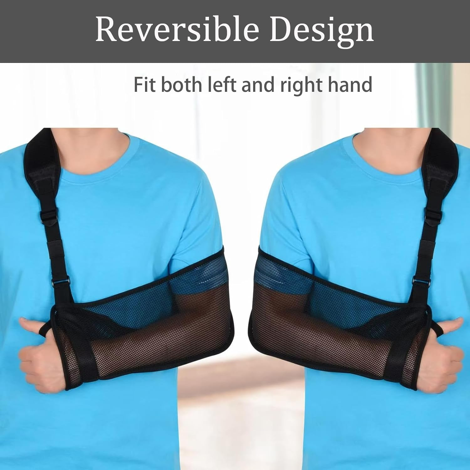 MYLEUS Mesh Arm Sling Shoulder Immobilizer - Adjustable Lightweight Breathable Support Brace for Injured Arm - Fits Left/Right Arm Men Women Adults (Black, L) image number 2