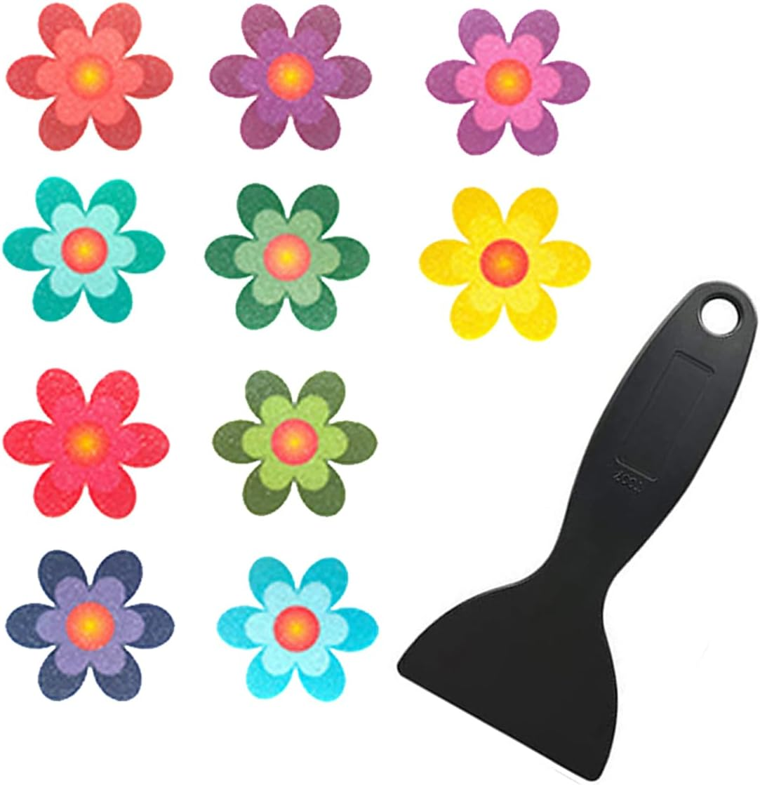 Non-Slip Bathtub Stickers, Floral Design, 10-Pack with Application Scraper (10) image number 3