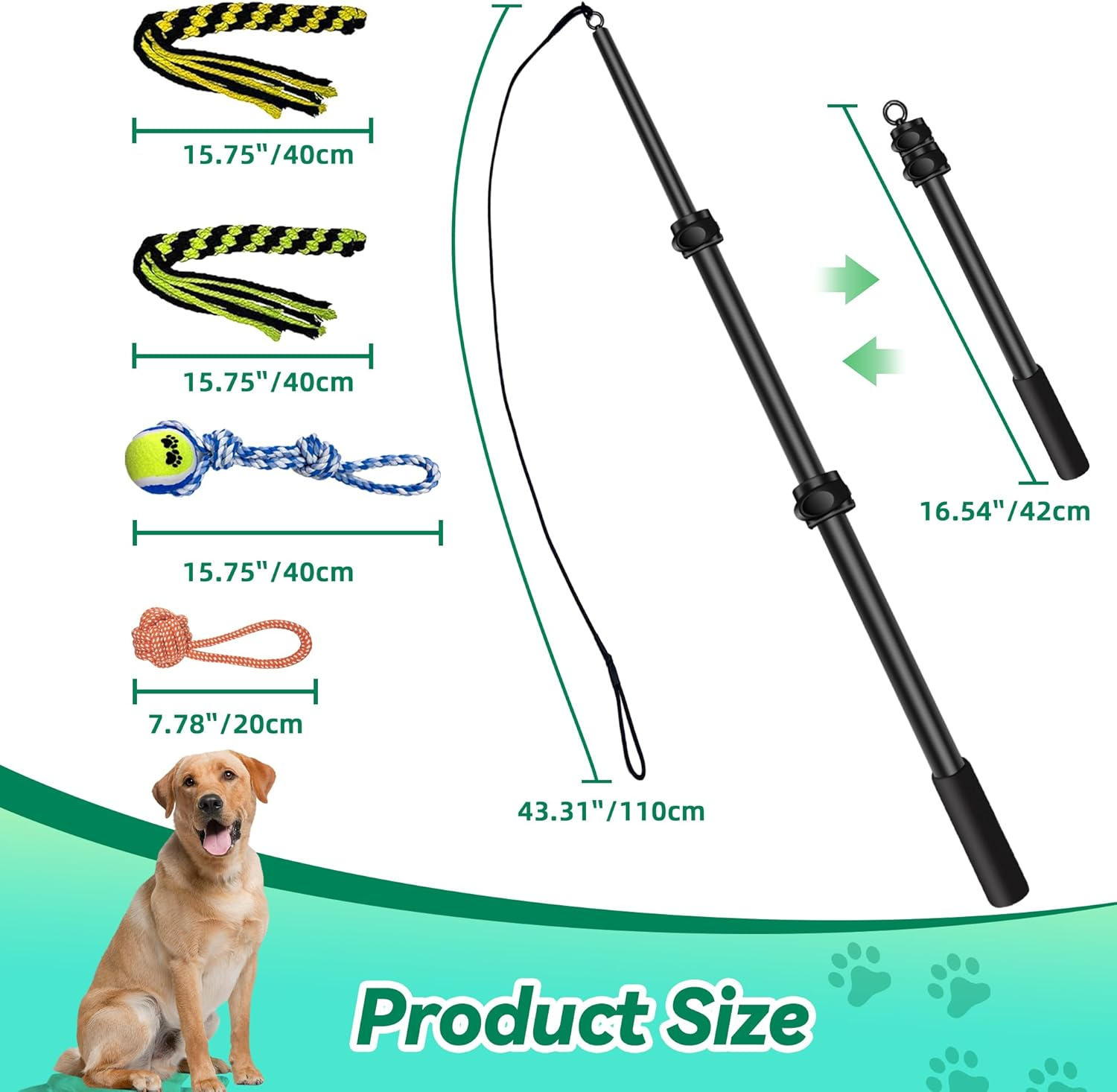 Amacielo Flirt Pole for Dogs, Interactive Toys Tug-Of-War for Dogs, Durable Teaser Wand, Chase Toys with Rope Chewing Sticks, for Outdoor Exercise & Training image number 6