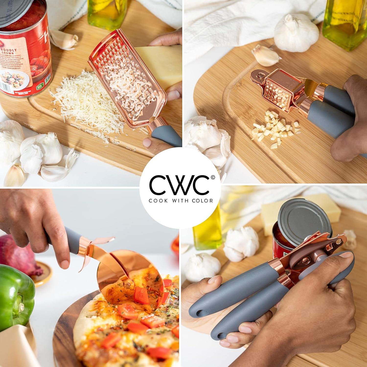 COOK with COLOR 7 Pc Kitchen Gadget Set Cooper Coated Stainless Steel Utensils with Soft Touch Nylon Gray Handles image number 2