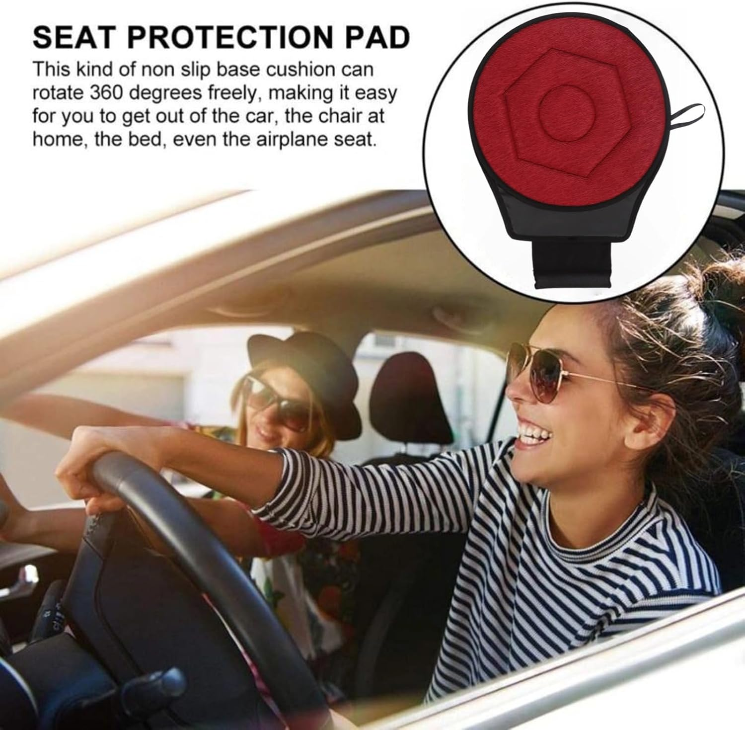 Swivel Car Seat Cushion Forelderly, Swivel Cushion Forcar, round Car Cushion 360 Degrees Rotating Geometric Rhombic Shape, Rotating Cushions (Maroon) image number 1