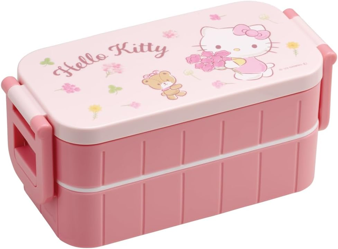 Skater YZW3AG-A Hello Kitty Lunch Box, Sanrio, 20.3 Fl Oz (600 Ml), Antibacterial, 2-Tier, for Women, Made in Japan