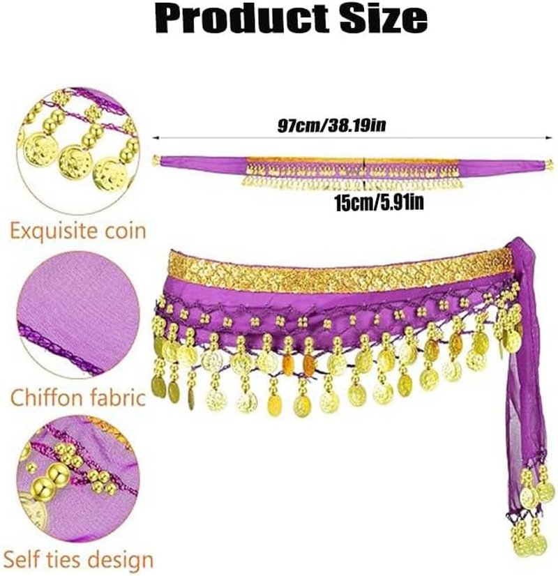 Dingllidinghong Belly Dance Hip Scarf,Belly Dancing Skirt with 128 Gold Coins,Belt Scarf Skirtfor Dance for Yoga Class image number 5