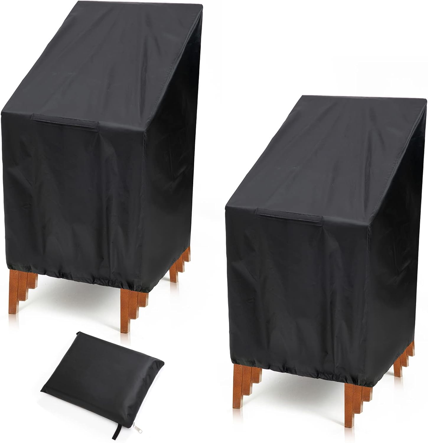 NA Outdoor Garden Chair Cover 2 Packs, High Back Patio Stacking Chair Covers, Water-Resistant, Anti-Uv, Snow Dust Wind-Proof, Tear-Proof, Anti-Fading Furniture Cover, Black (47"&times;25"&times;25"&times;27.5") image number 4