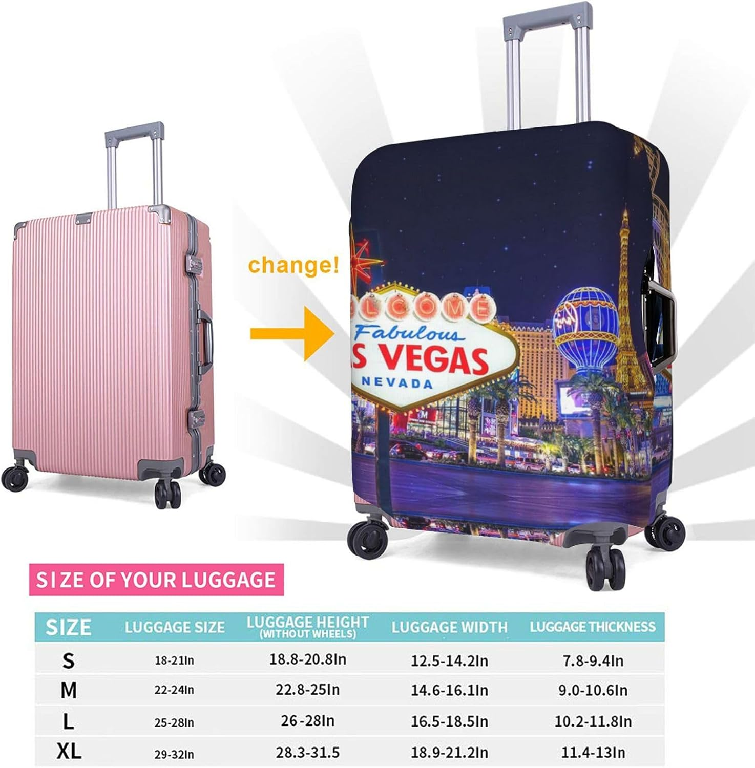 Obabo Grape Travel Luggage Cover,Washable Suitcase Cover Protector Anti-Scratch Suitcase Cover Fits 18-32 In, Las Vegas Night City, S image number 1