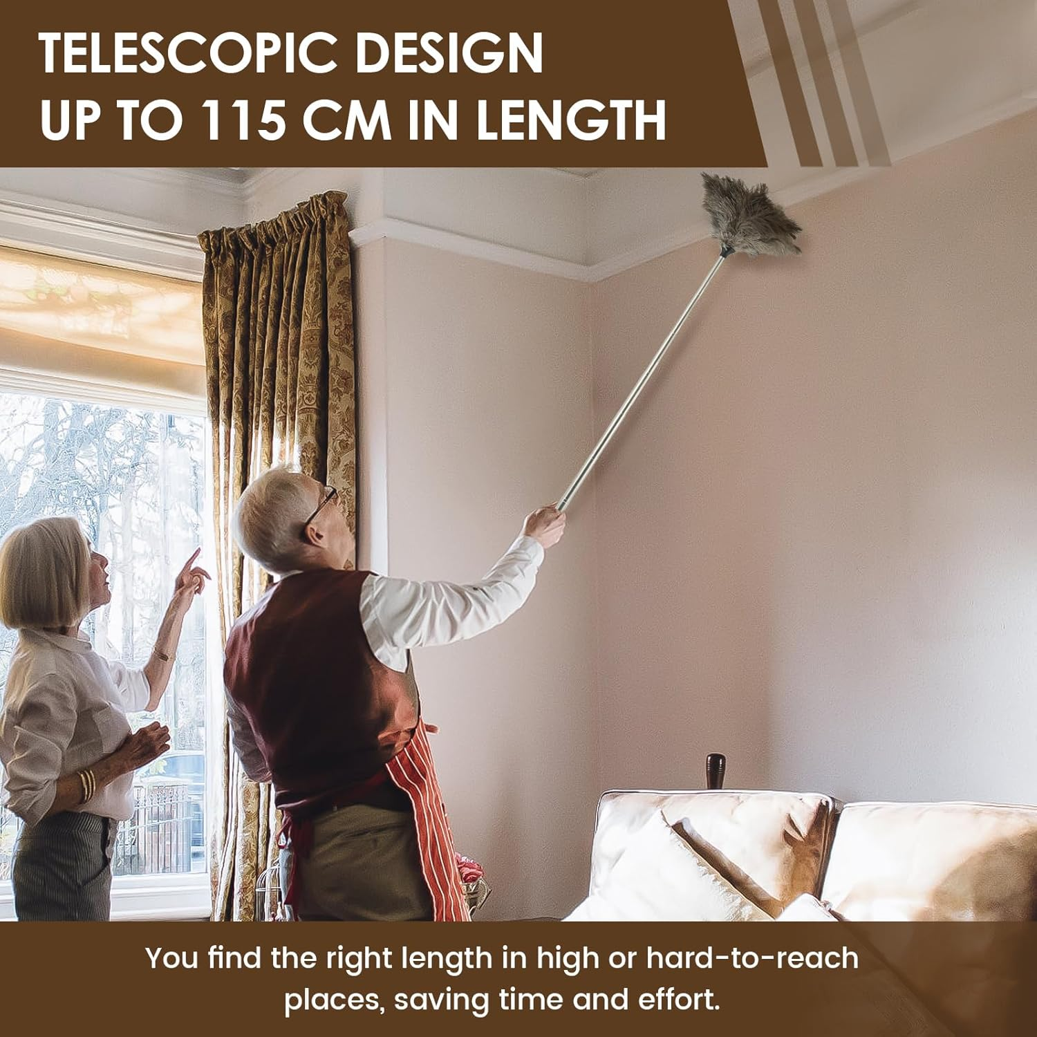 Fizocosisto Extendable Ostrich Feather Duster with Nonslip Handle, 15" - 45" Retractable Feather Duster for Cleaning Ceiling Fan Pendant Lamp High Ceiling Blinds Furniture image number 6