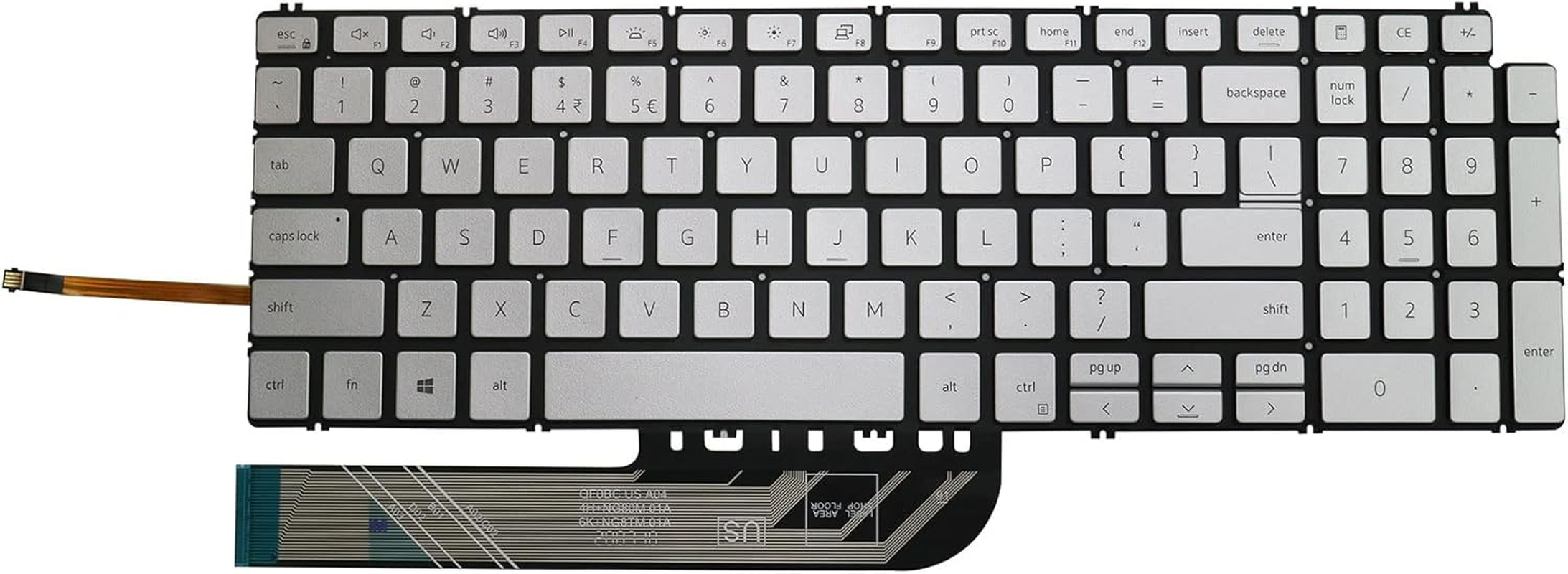 AUTENS US Keyboard for Dell Inspiron 3501 3502 3505 5501 5502 5505 5508 5509 5584 5590 5593 5594 5598 7500 7501 7506 7590 7591 7706 7791 / Vostro 5590 7500 7590 Laptop No Frame (Silver, Backlight) image number 1
