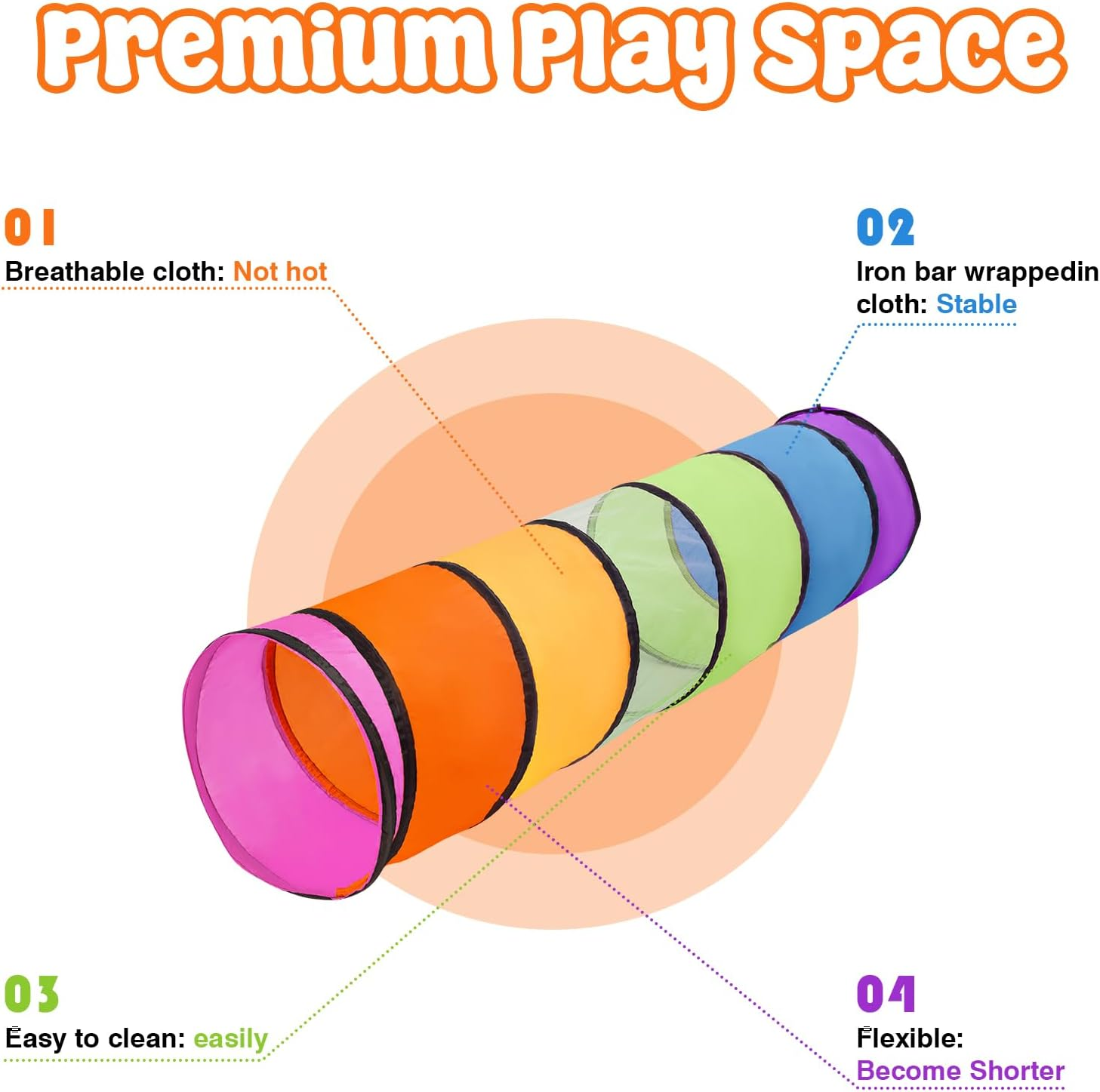 Kids Play Tunnel for Toddlers,Pop up Crawl through Tunnel Play Tent for Baby Infant Children or Pet,Indoor & Outdoor Toys for Boy and Girl Backyard Playset(Rainbow Tunnel) image number 5