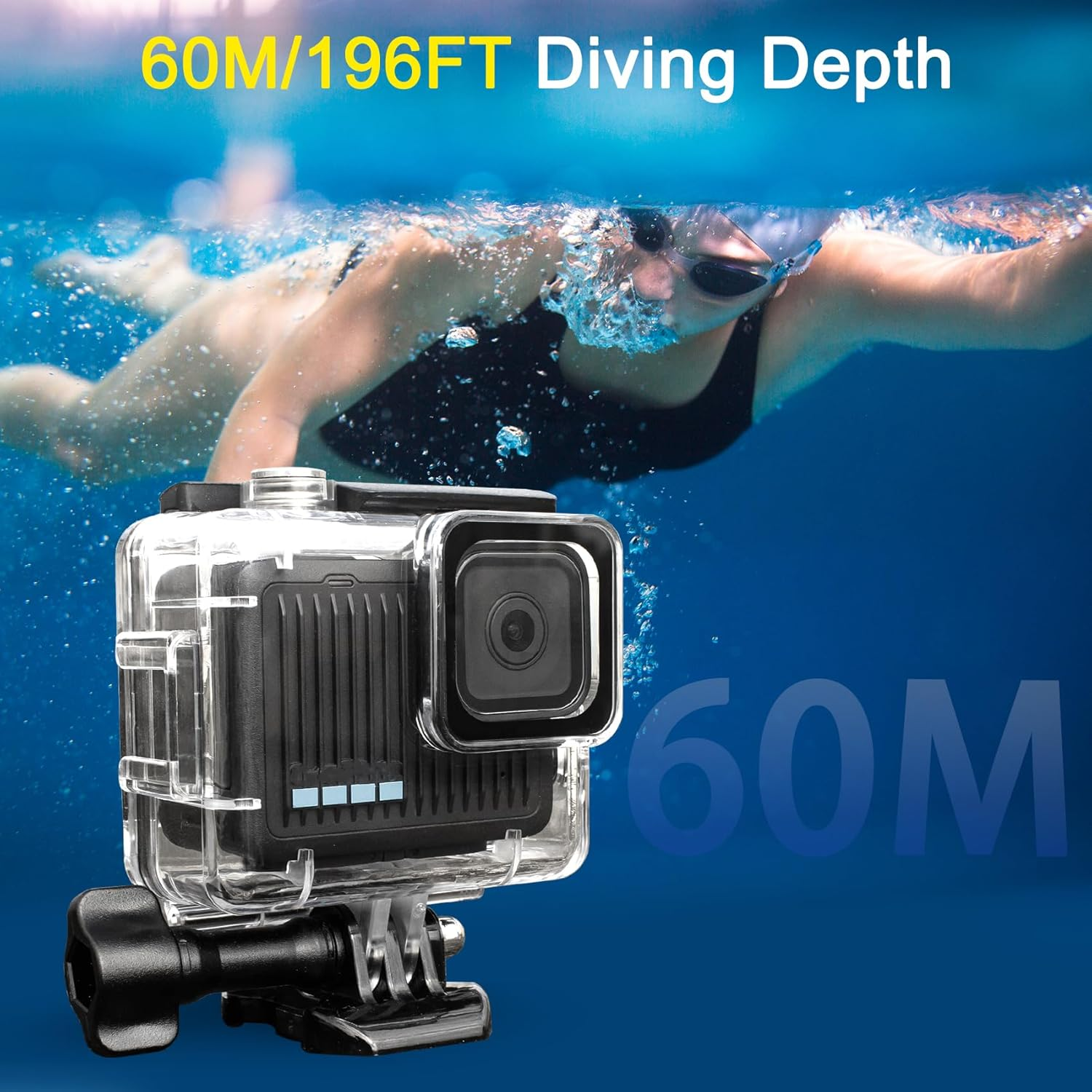 Fitstill 196FT/60M Underwater Waterproof Diving Housing Compatible for Go Pro Hero 4K,Protective Dive Case Shell with Mount Hero4K 2024 Action Camera Accessories Kit image number 3