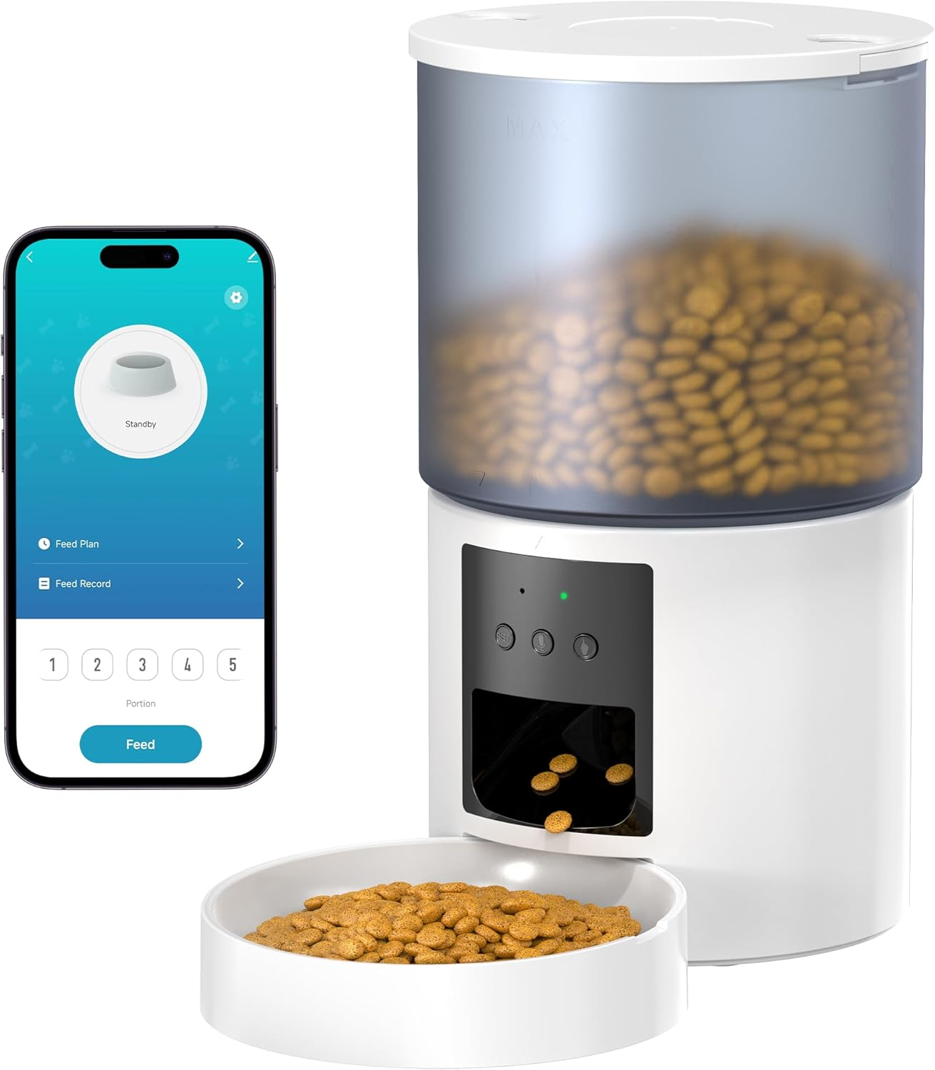 POOEKEN Automatic Cat Feeder, Wifi: 4L Capacity, Customised Schedule, App Control, Voice Interaction, White image number 2