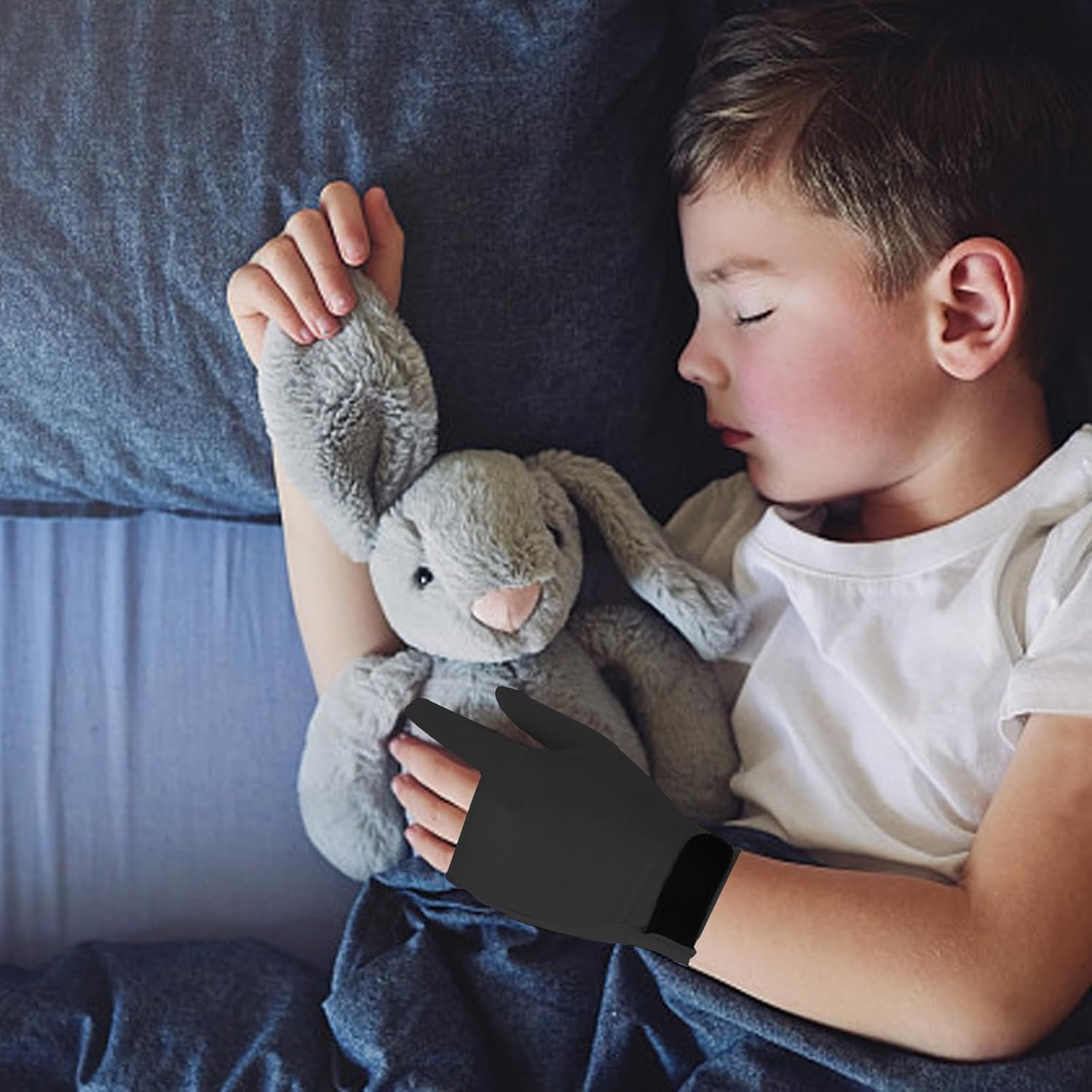 Kuskins 4 Pcs Thumb Sucking Guard Gloves for Kids Ages 5-13, Breathable Sensory Gloves to Stop Thumb Sucking & Nail Biting, Soft Cotton anti Suck Guard with Chewy Compression (Black) image number 2