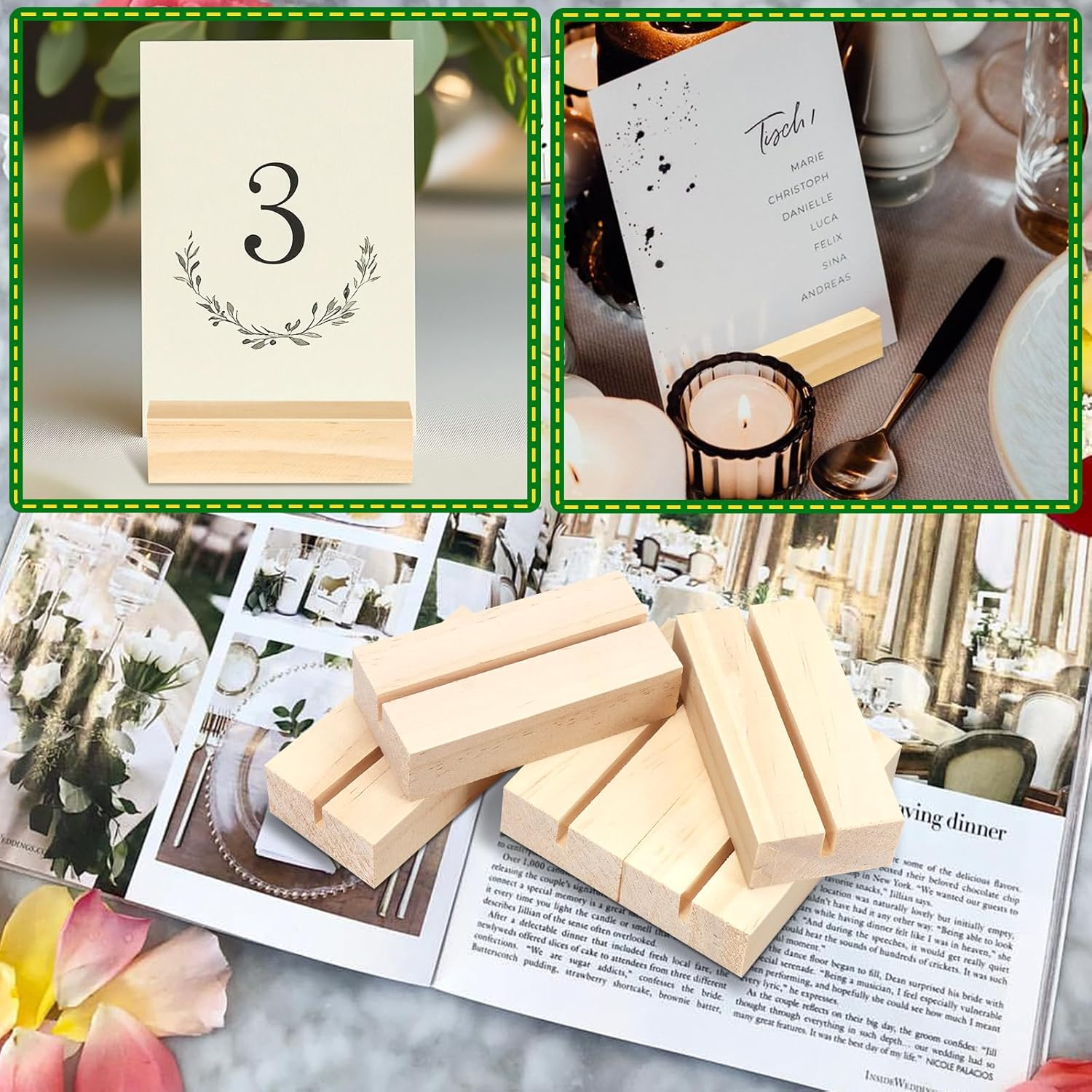 ISUSSER 15 Pieces Wood Table Number Stands Wood Place Card Holders Picture Holder Acrylic Sign Holdersr for Ceremony Birthday Party Home Decoration image number 3