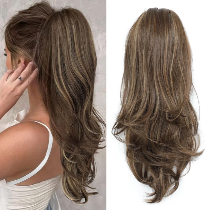 Ponytail Extensions Natural Black Drawstring Ponytails Hair Extensions 20Inch Wavy High Layered Pony Tail Hair Pieces for Women Soft Hair Ponytail Extension