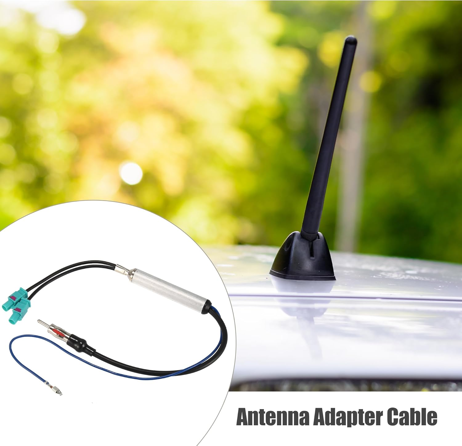 X AUTOHAUX Car Truck Radio Auto Antenna Dual Aerial Adapter Connector Cable with Amplifier FM AM Stereo Audio GPS Navigation for Audi for Volkswagen for VW image number 5