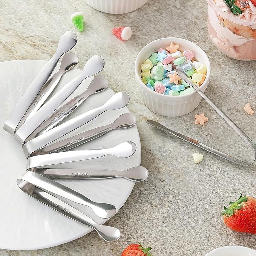 Aljurde Mini Small Tiny Tongs, 6PCS Stainless Steel, Silver, 1.6Cm X 11Cm, Dishwasher Safe, Tongs for Serving Food, Ice, Salad, Toaster, Desserts, Appetizers, Charcuterie Board image number 4