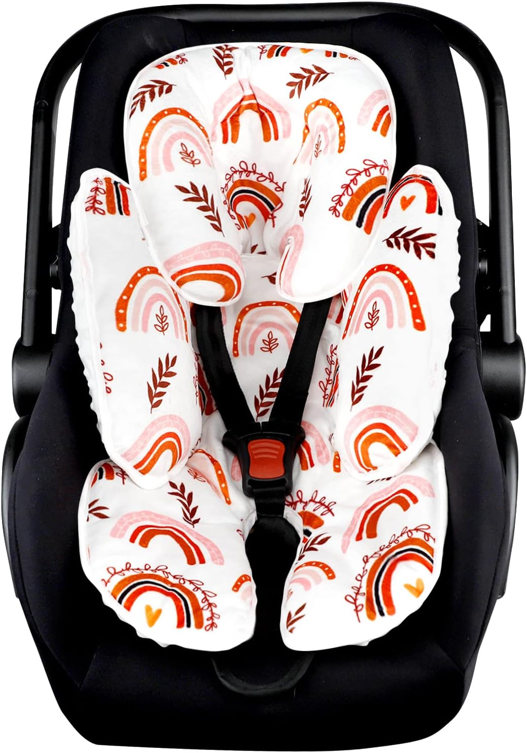 Baby Car Seat Head Support for Newborn,Pea Pod 2 in 1 Infant Car Seat Head Body Support for Girls Extra Soft Breathable Baby Car Seat Cushion Insert for Strollers, Swings, and Bouncers, Pink Floral