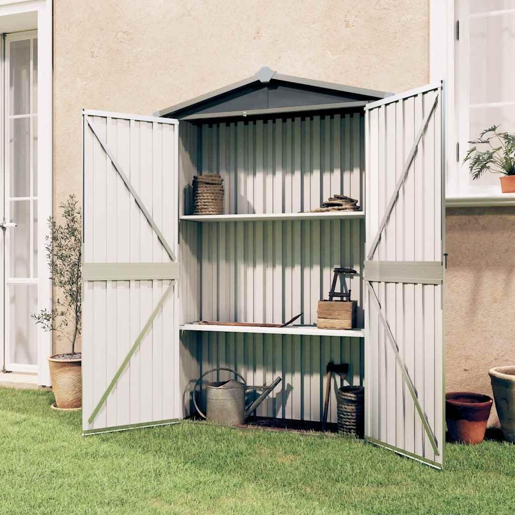 Vidaxl Spacious Weather-Resistant Garden Tool Shed - 116 X 45 X 175 Cm - Galvanised Steel - Grey Color - Vented Low Maintenance Outdoor Storage Solution - Green image number 4