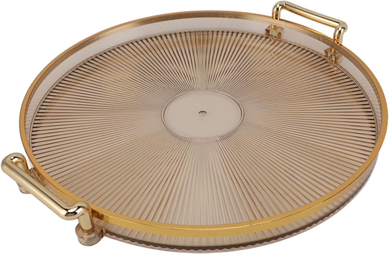 Round Serving Tray with Gold Handles, Elegant PS Material Snack & Dessert Platter for Eating and Entertainment, Easy Clean Surface (27Cm)