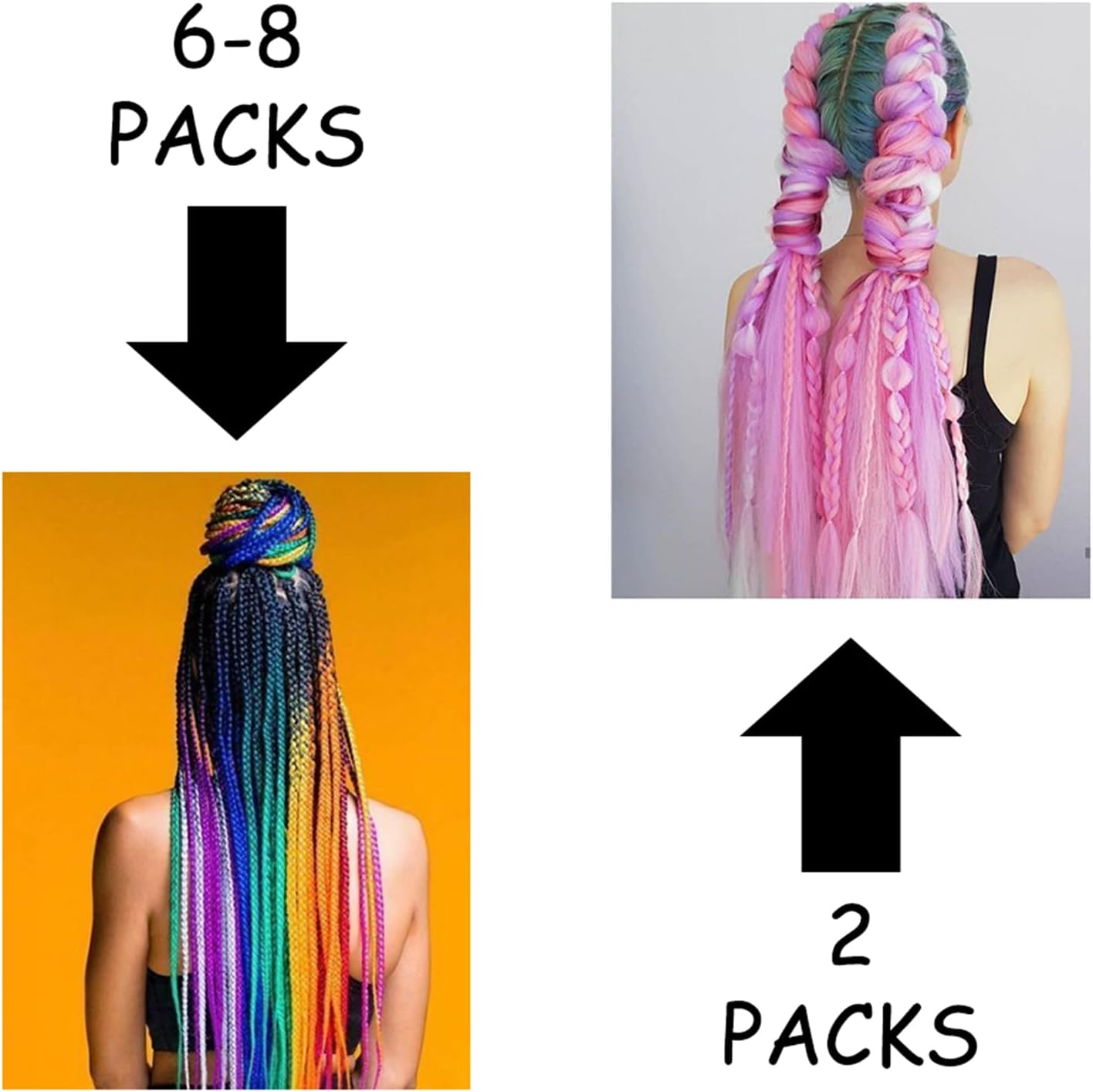 2 Packs of Colored Braids Hair Extensions Braid Synthetic Fiber 3 Tone Colored (Purple-Rose Pink-Pink)