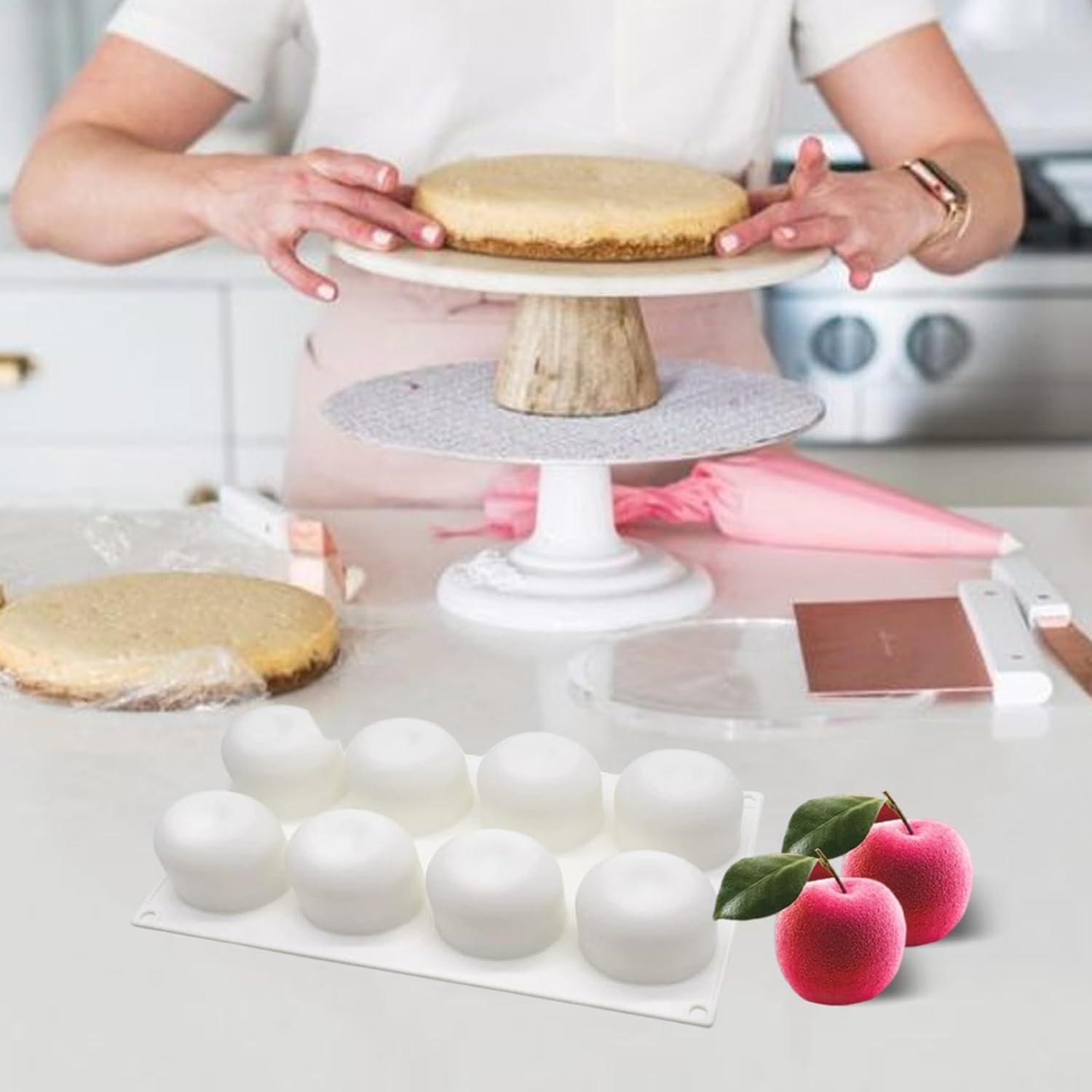 Silicone Baking Molds Set&mdash;Pinecone/Apple, Food-Grade&mdash;For Mousse Cake, French Dessert, Soap, Candles (Gourmet Dinners, Dessert Parties)&mdash;Ideal for Bakers, DIY Crafters (2Pcs)