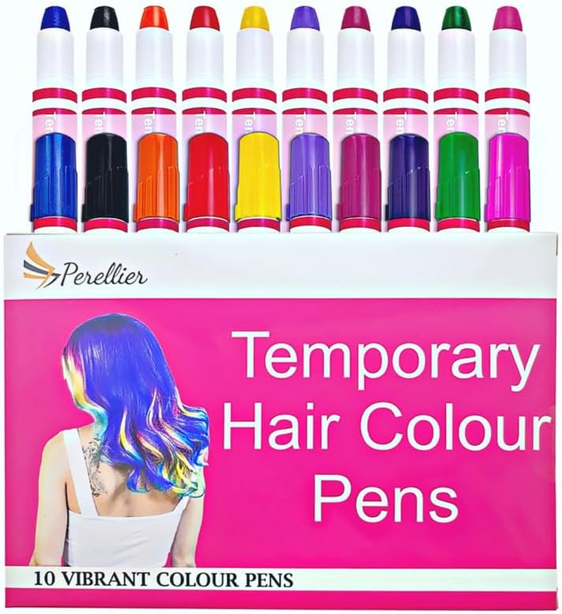 10-Piece Temporary Hair Chalk Pens Set for Kids and Adults | Easy to Use Temporary Hair Colours | Hours of Creative Fun | Fabulous Birthday Gift image number 1
