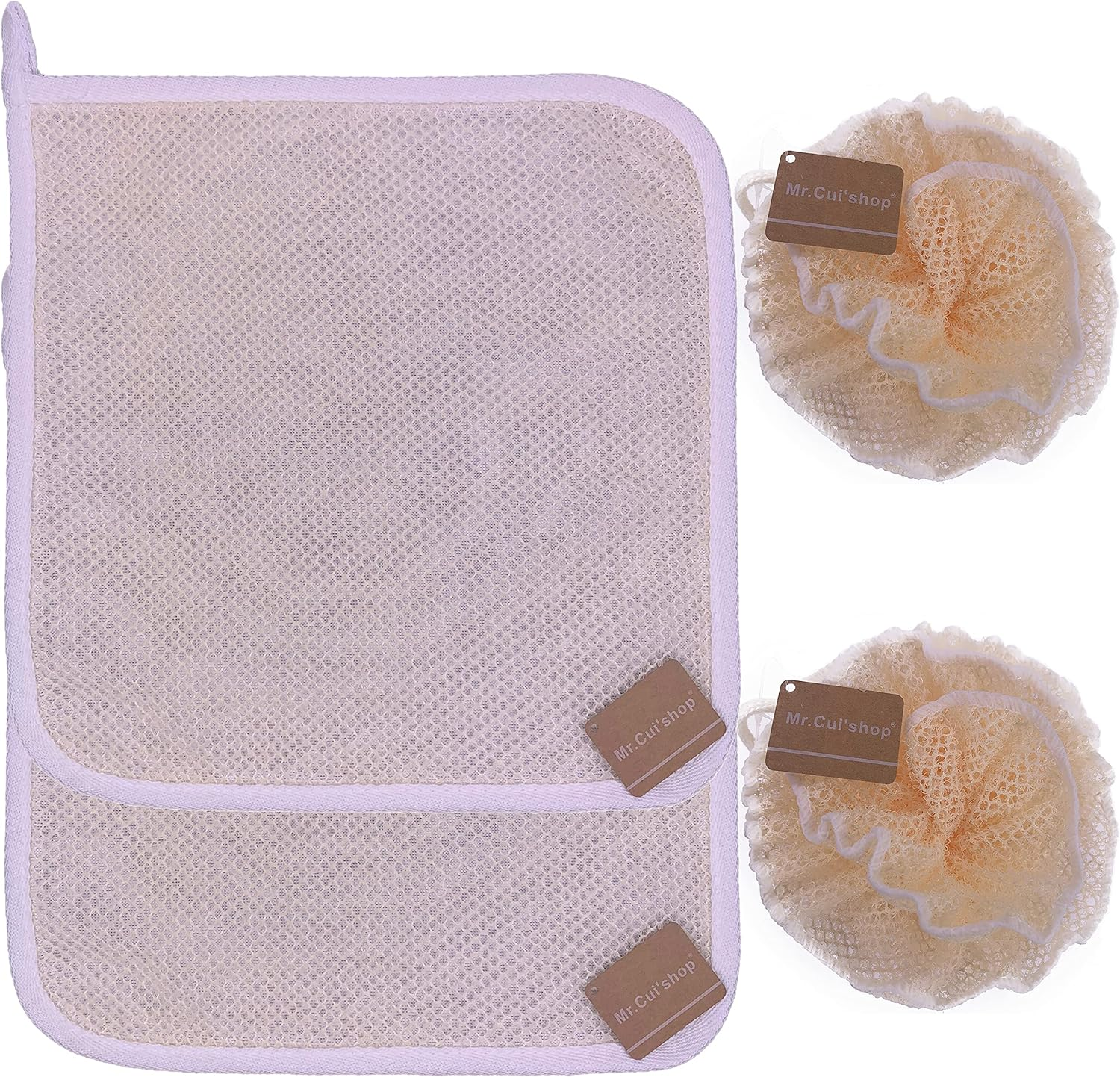 4 Pcs/Set 2 Soft Weave Home Spa Exfoliating Face and Body Wash Cloths, Dual-Textured for Shower & 2 Bath Spa Puff Scrubber Ball - Remove Dead Skin - Great for Skin Care in the Bath - Rich Foams Bubble image number 3