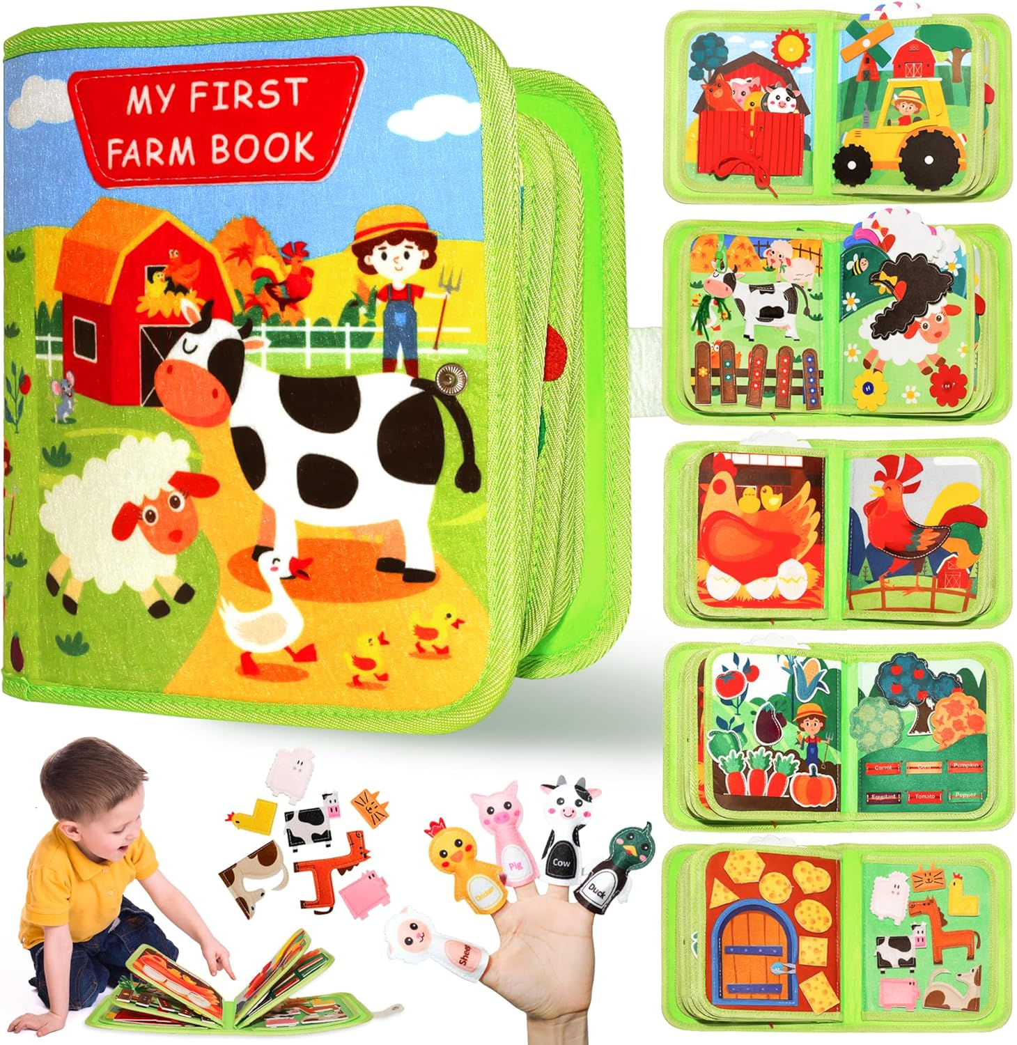 Busy Books Board Toddlers Toys, 20 in 1 Farm Sensory Board Montessori Early Education Learning Toys for Toddlers 1-3, Interactive Activity Book Airplane Travel Toy for Boys Girls 1 2 3 4 5 Years Old image number 4