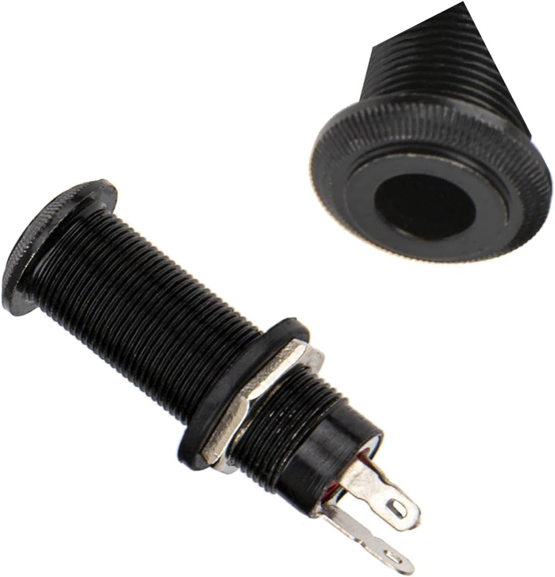 Coehaopikejack, Output Jack Input Plug Sockets Electric Guitar Bass, with 3 Pins 1/4 Inch Barrel Jack Input/Output Mono Guitar Parts & Accessories, Silver (Black) image number 2