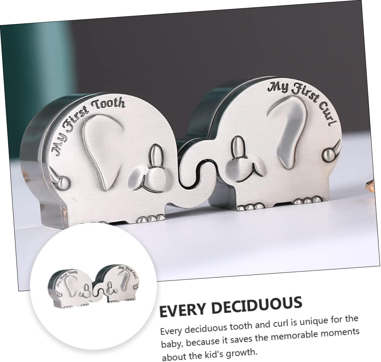 Silver Metal Elephant Keepsake Box for Baby First Tooth and Curl Collection Newborn Memory Storage Box