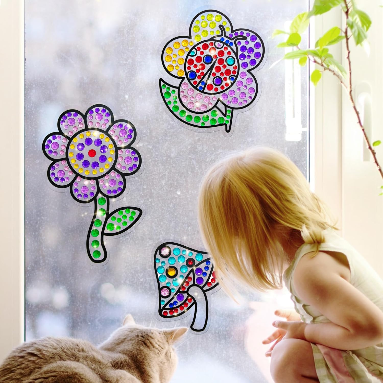 Window Suncatcher Gem Art Diamond Painting Kits for Kids - 5D 6 Leaves Flower Gem Art Paint by Numbers Kits for Girl Birthday Party Supplies Gifts 6-12 Years Old image number 5