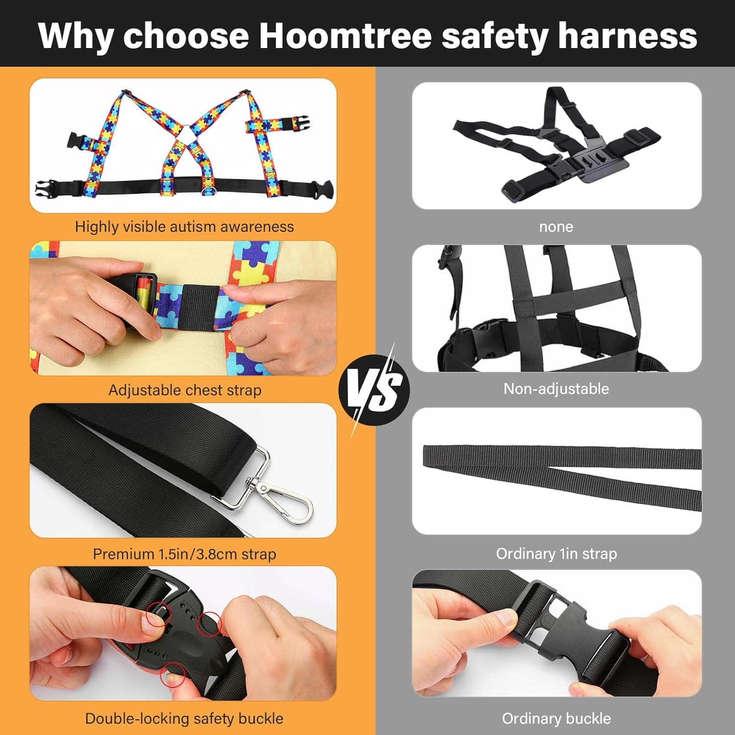 HOOMTREE Safety Harness Leash for Special Needs Child Aged 3-12 Years Fully Ajustable, Sturdy Walking Harness for Older Children with Grab Handle, Keeping Active ADHD/ASD Autism Kids Safe in Public image number 2