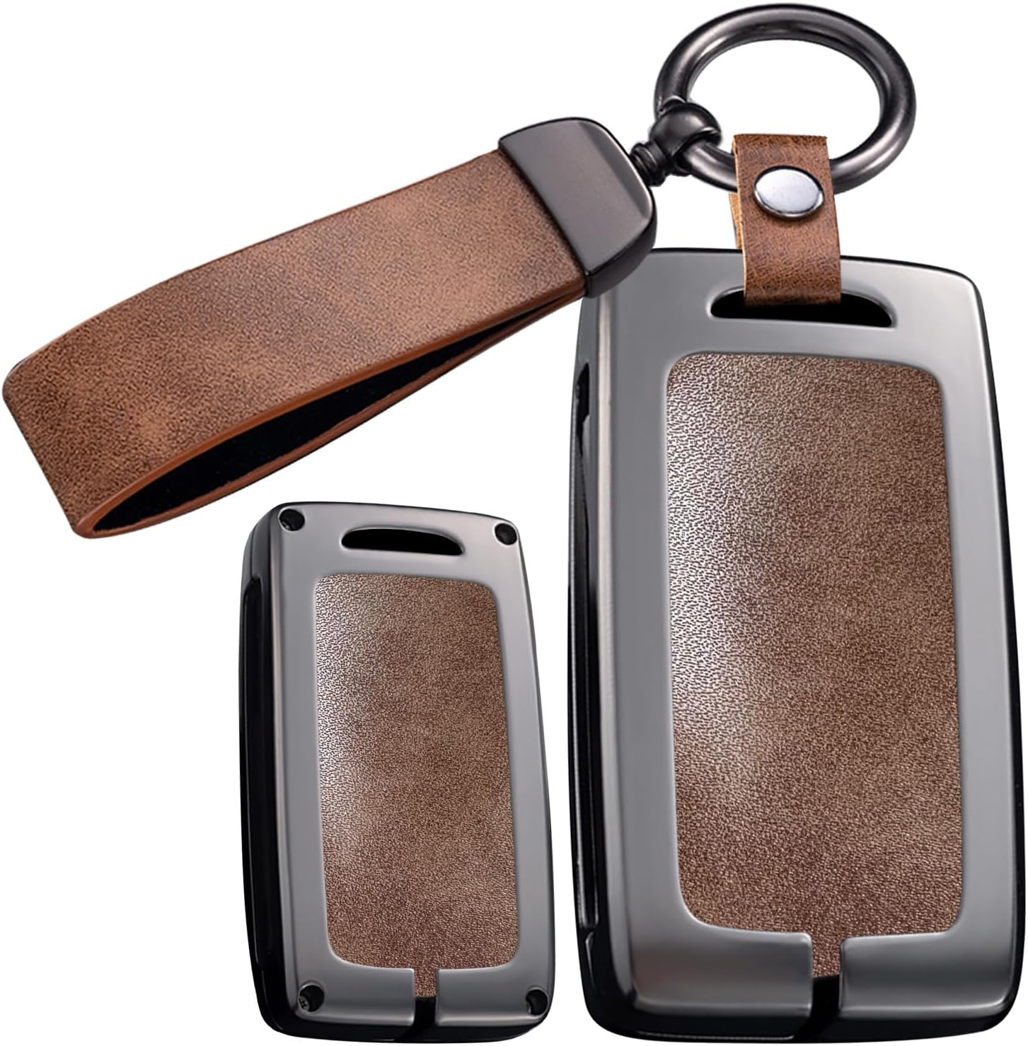 Ontto Metal Leather Car Key Fob Cover Fit for Mazda 3 6 CX-5 CX-9 CX-30 CX-50 CX-70 CX-90 MX-30 MX-5 2019-2025 Key Holder Case Keyring Shell Bag Keychain Auto Accessories 2/3/4 Buttons Grey 2