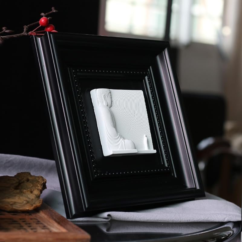 Mubeey Decorative 3D Plaster Wall Art Set, Black Frame, Buddha and Playing Card Design,8.66' &times; 8.66' (B, Framed) image number 3