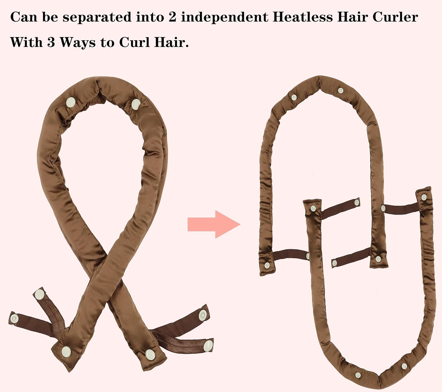 Satin Curling Iron without Heat - 3 Ways to Curl Hair, Blow Dry Curls without Heat Overnight, Curling Iron Set without Heat with Satin Hood for Sleeping (Brown & Black, One Size) image number 5