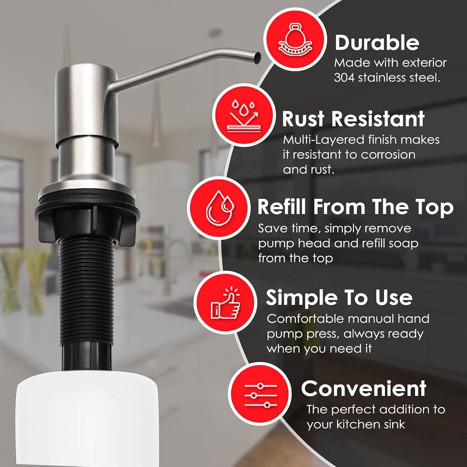 Maizoon Stainless Steel Soap Dispenser for Kitchen Sink with Long Nozzle Durable and 500ML/17OZ Large Capacity Bottle Suitable for Bathroom Brushed Silver